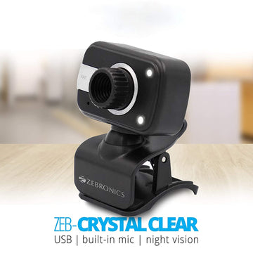 Zebronics Zeb-Crystal Clear Web Camera  3P Lens,Built-in Microphone,Auto White Balance,Night Vision and Manual Switch for LED (BLACK)