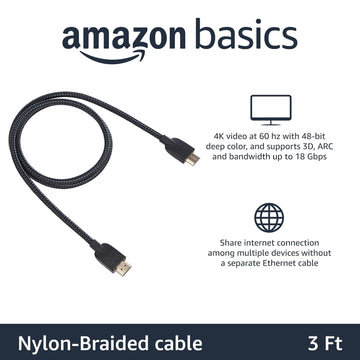 AmazonBasics High-Speed Braided HDMI Cable-3 Feet-Supports Ethernet,3D,4K & Audio Return (Black)