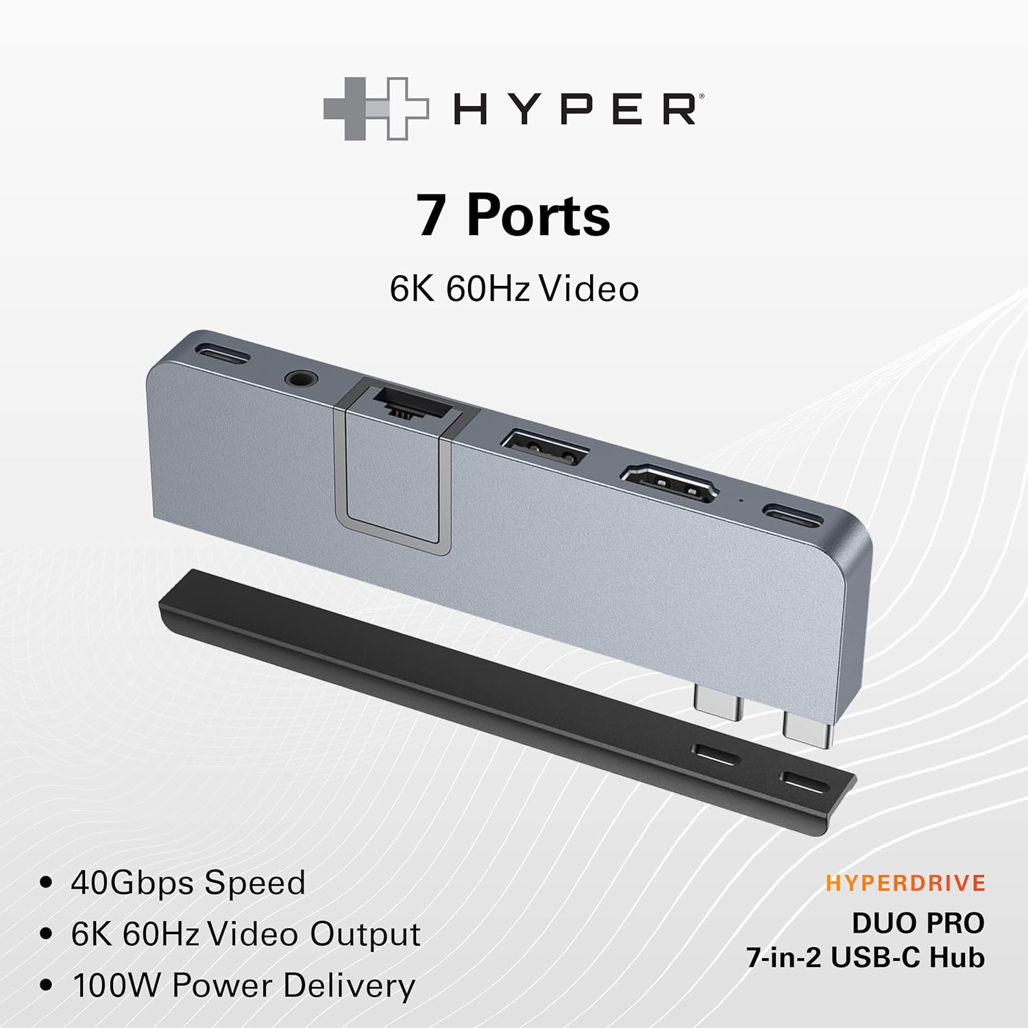 HYPERDRIVE Duo PRO 7 in 2 USB C hub for MacBook Pro/Air, M1 Mac 13,14,15,16 inch, Also Compatible with USB-C iPad Pro/Air, Windows Laptop, Surface, Android Devices with Type C Ports (Space Grey)