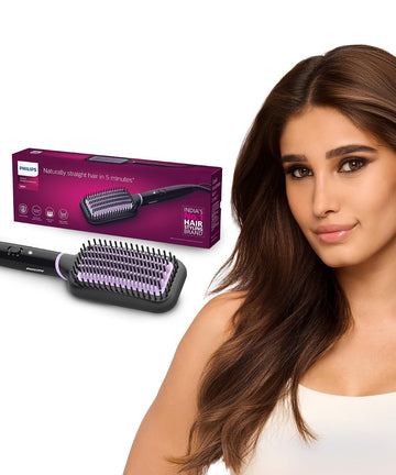 Philips India's No.1 Hair Styling Brand -Hair Straightener Brush, Naturally Straight in 5 Mins,5X Less Frizz,SilkProtect Keratin Tech,Triple Bristle Fast 50s Heatup,Scalp Protect,For Indian Hair,BHH880