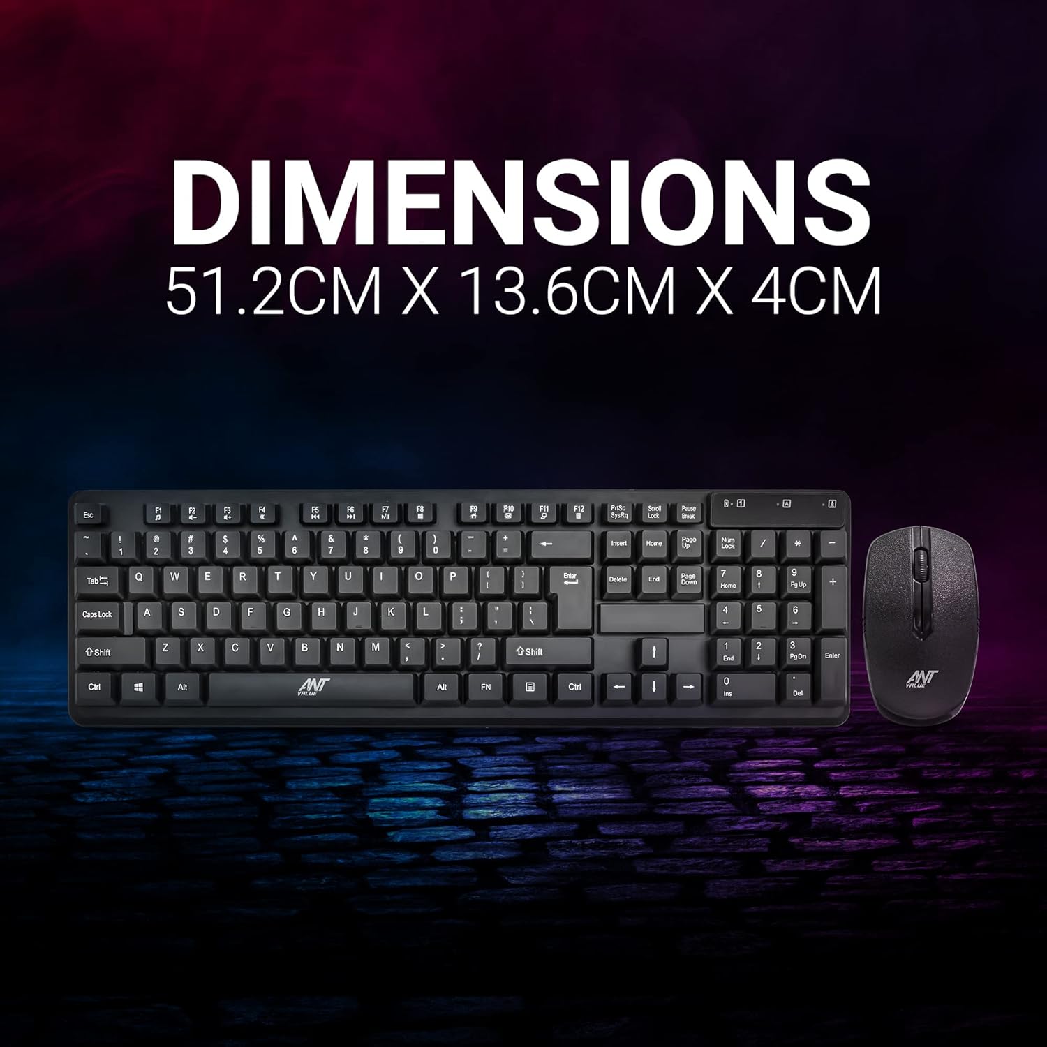 Ant Value FKBRI03 Wireless Keyboard Mouse Combo, Compact Full Size Wireless Computer Keyboard and Mouse Set 2.4G Ultra-Thin Sleek Design for Windows, Computer, Desktop, PC, Notebook, Laptop - Black