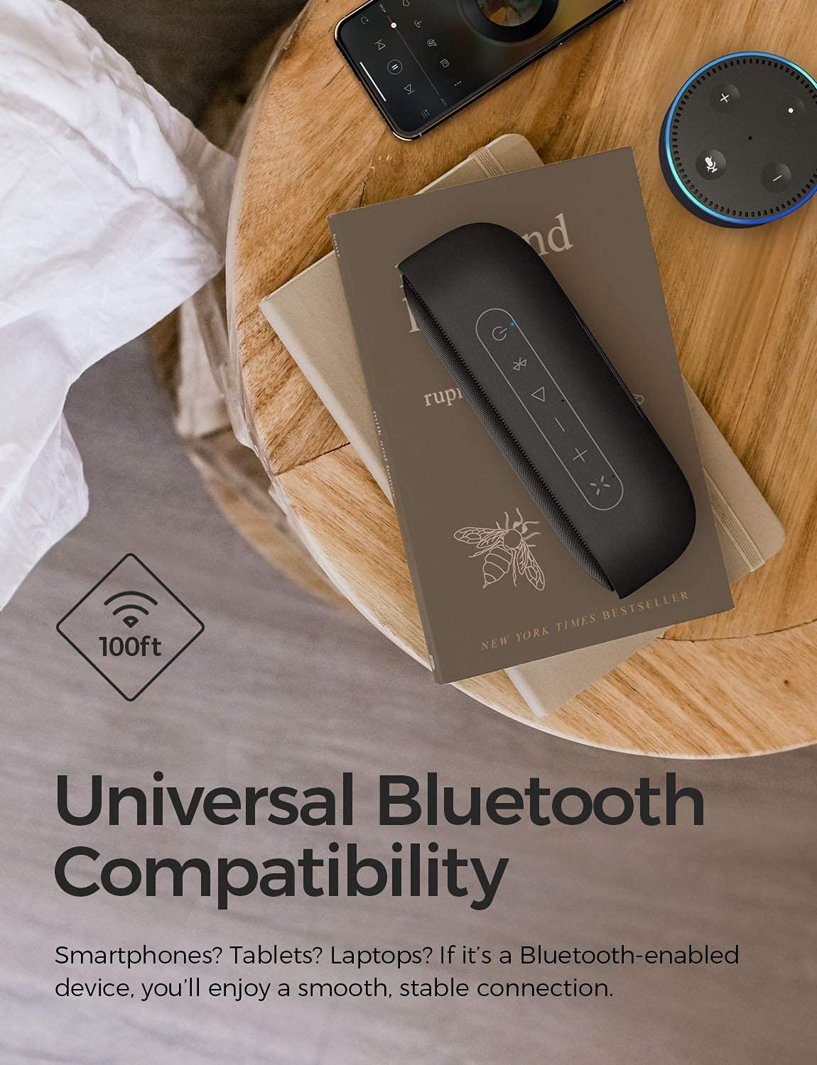 Tribit MaxSound Plus 24W Bluetooth Wireless Speakers,Powerful Louder Sound&Exceptional XBass(Independent XBass Button),Built in Mic,IPX7 Waterproof,20H Playtime,100ft BT Range for Party/Travel,Black