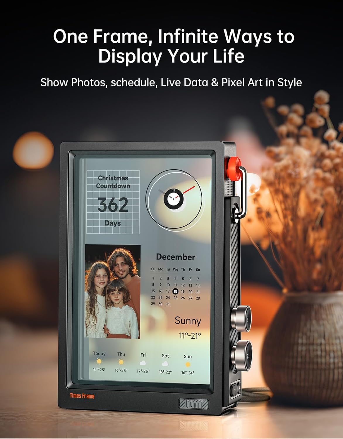 Divoom Times Frame-10.1" Digital Picture Frame Transparent IPS Smart Linux OS with RGBLED Rotary Knob WiFi 64GB 400+Clock Faces Widget 50+API Feeds Gift Mode Pixel Art Community Personalized Display