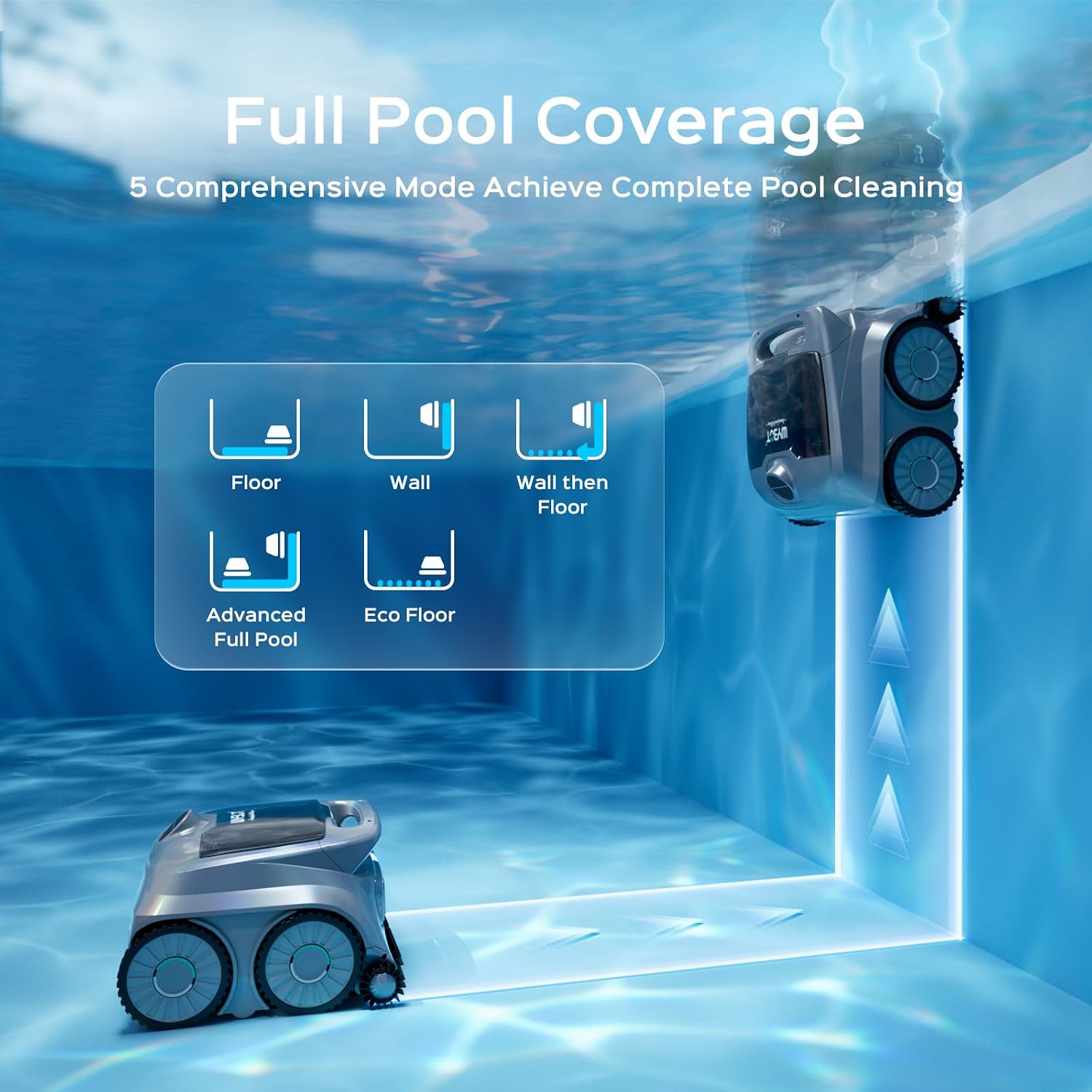 WYBOT B1 Cordless Robotic Pool Vacuum, Quad-Roller Brushes for Edge Cleaning, Smart Pool Cleaner Robot for Inground & Above Ground Pools, High Obstacle Crossing, App Control, Silver Gray