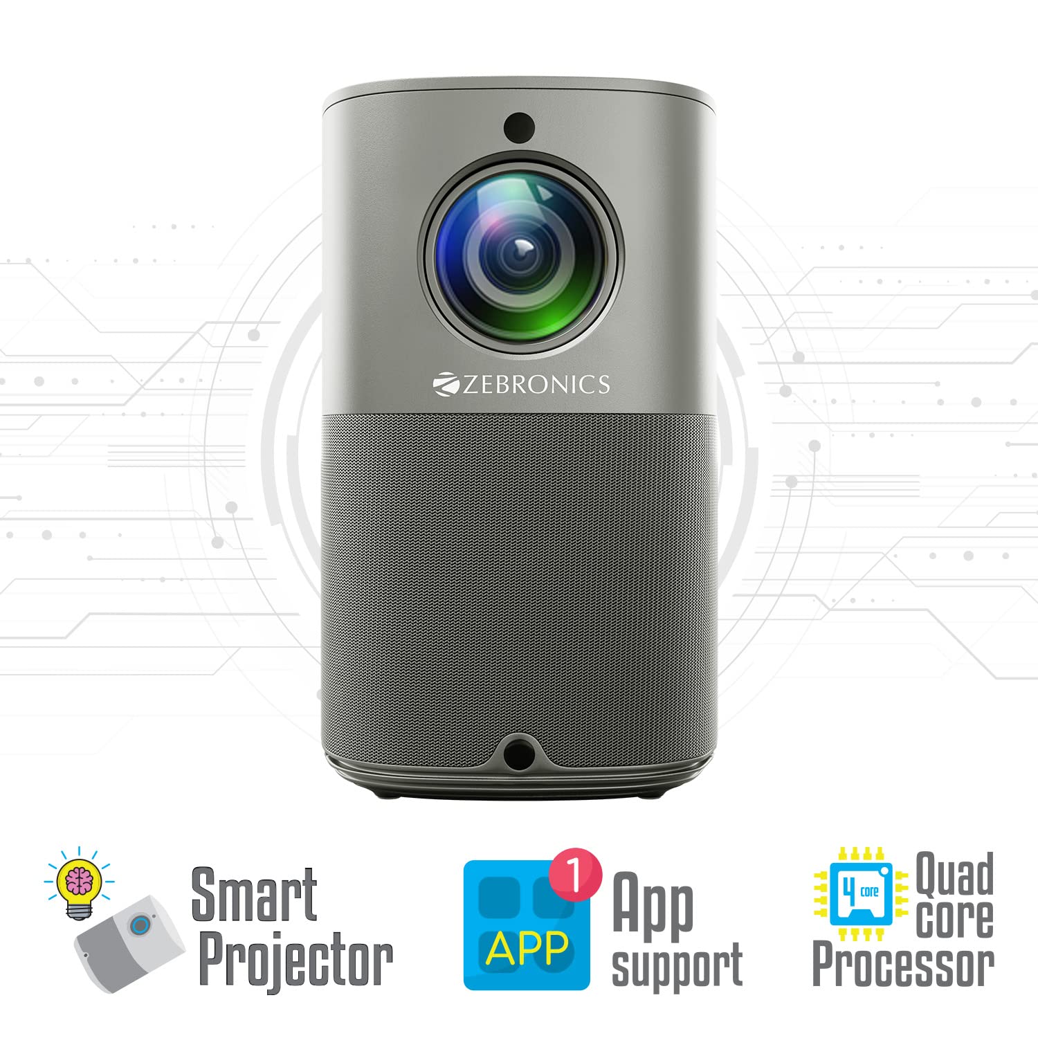 ZEBRONICS PIXAPLAY 18, Smart LED Vertical Projector, 3800 Lumens, 4K Support, Dolby Audio, 200 inch Screen Size, HDMI, USB, WiFi, Supports Bluetooth, 1080p Native, Electronic Focus, APP Support