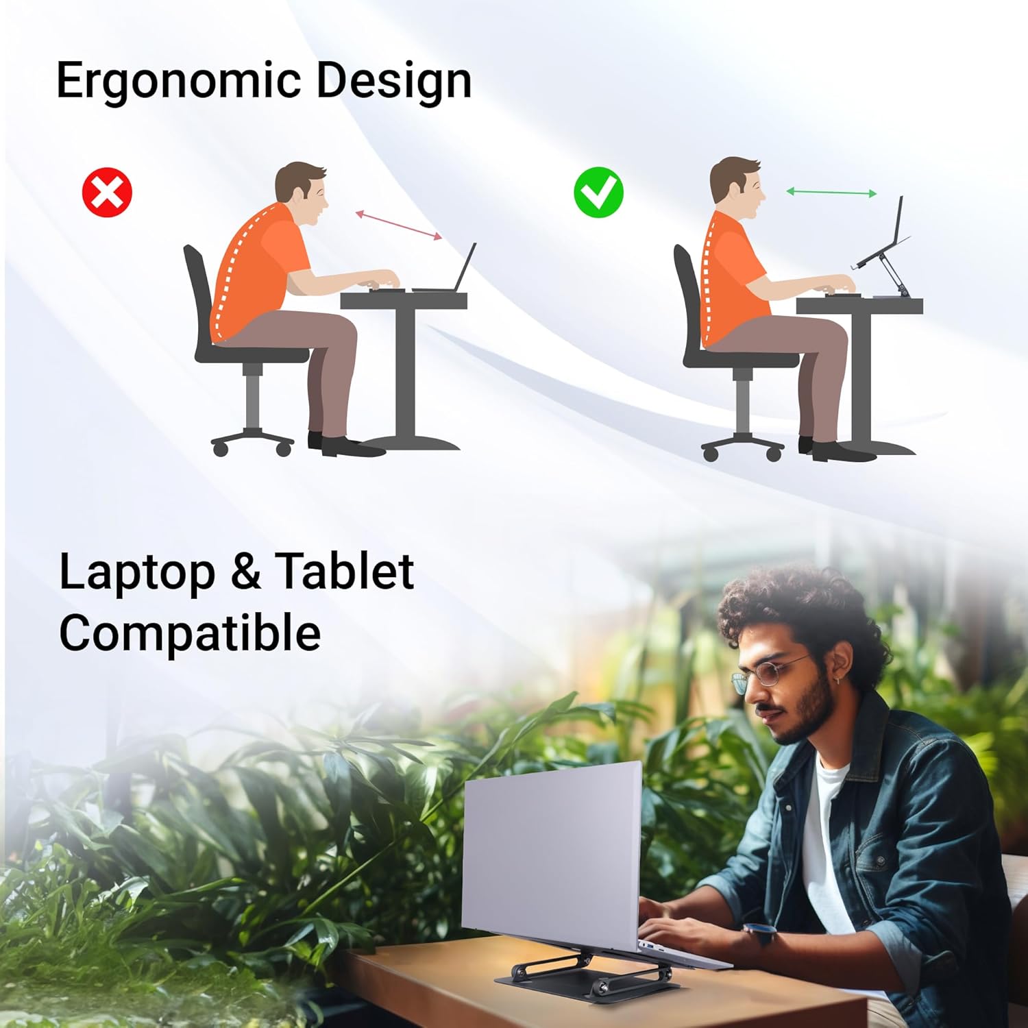 Zebronics NS3000 Portable Laptop & Tablet Stand Supports Upto 17” with Max. 5KG Support, Anti-Slip Silicone Pads, Foldable Design, Multi Angle Adjustment, Carbon Steel Body