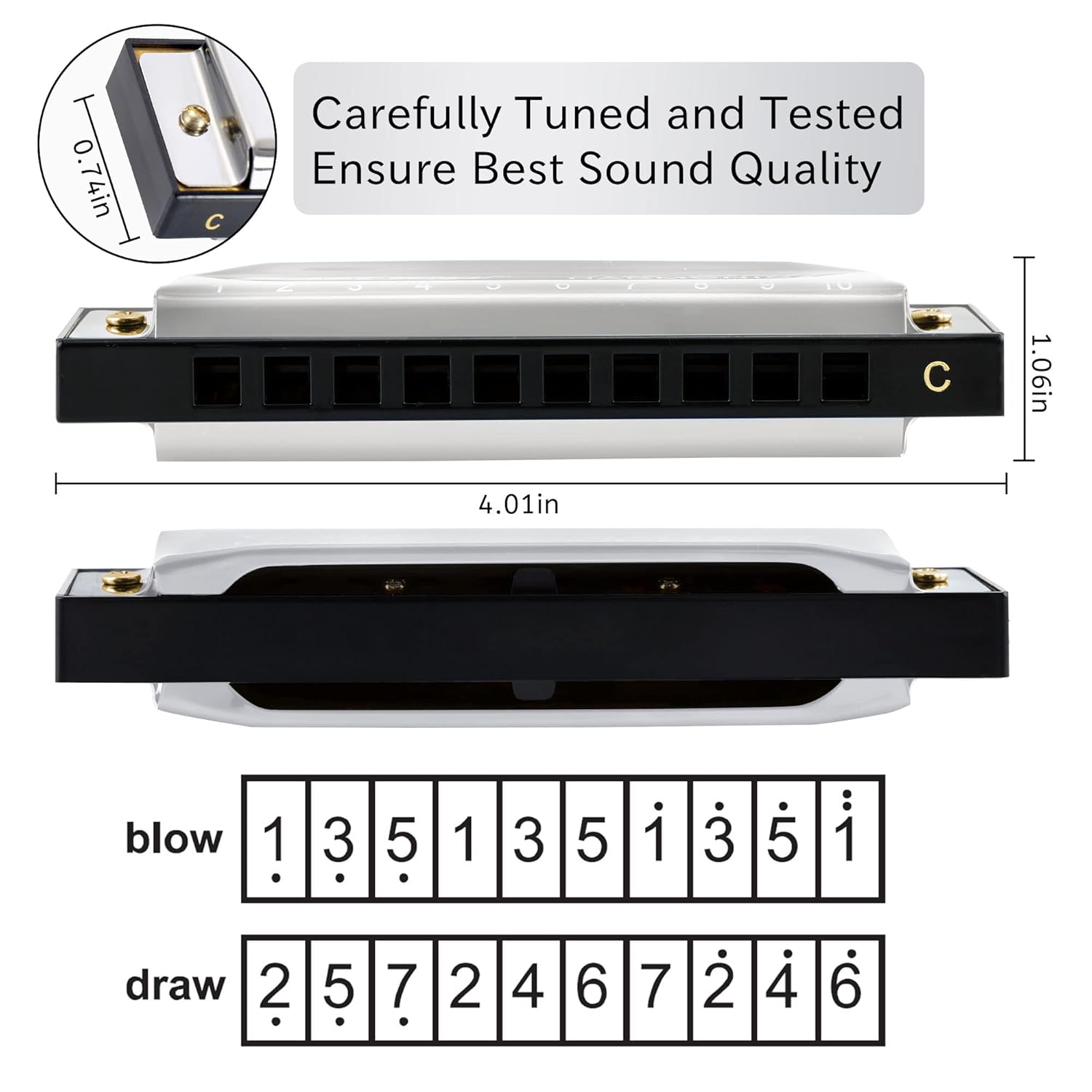 East Top Diatonic Harmonica Key of C - 10 Holes 20 Tones Mouth Organ Blues Harp for Adults, Kids, Beginners, Professionals and Students