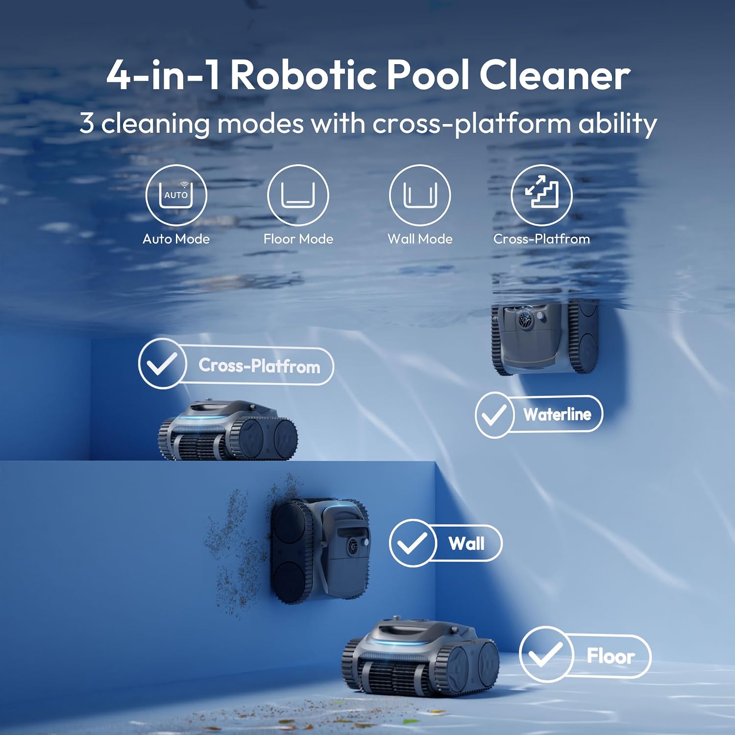 (2026 New) Bubot 700 Cordless Roboitc Pool Cleaner, Pool Vacuum with 210-Min Rumtime, Superior Suction, Triple Motors, Floor/Wall/Waterline Cleaning, for Inground & Above-Ground Pool, Light Grey
