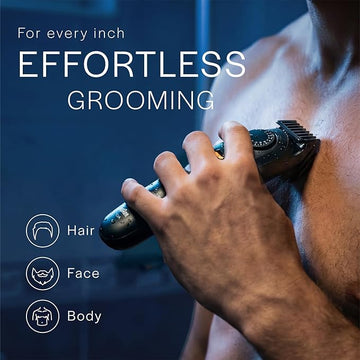 Gillette Series 7 All-in-One Beard & Body Trimmer for Man (by Braun) with Fusion Proglide Razor | ProBlade Technology | 40 length settings with Metal Body for Face, Body, Head & Private Parts | Sensitive Body Comb for body grooming | 12 on top Attachments