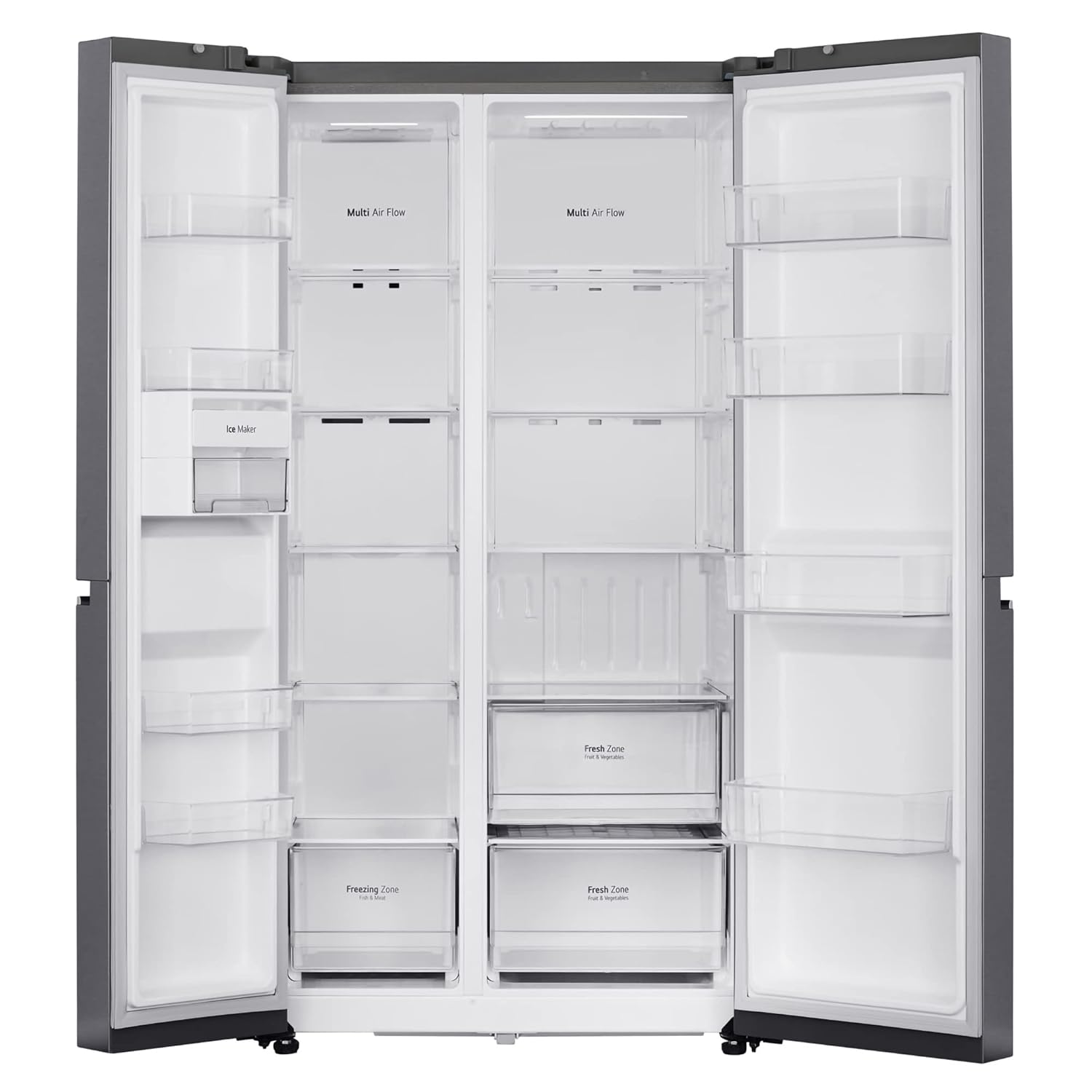 LG 655 L, 3 Star, Frost-Free Smart Inverter Double Door Side-By-Side Refrigerator (GL-B257HDSY, Dazzle Steel, Smart Diagnosis, Express Freeze | Multi Air-Flow)