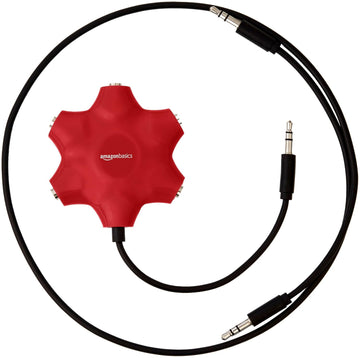 AmazonBasics 5-Way Multi Headphone Splitter, Red(Color May Vary)