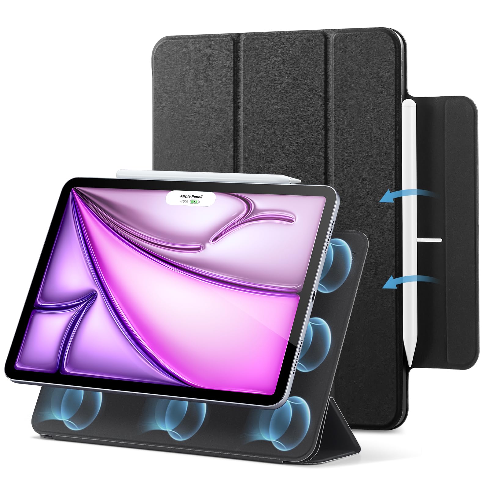 ESR for iPad Air 13 Inch Case M4/M3/M2 (2026/2025/2024), iPad Pro 12.9 Cover, Powerful Magnetic Attachment, Slim Trifold Stand Case, Supports Pencil Pro & Pencil (USB-C), Rebound Series, Pink
