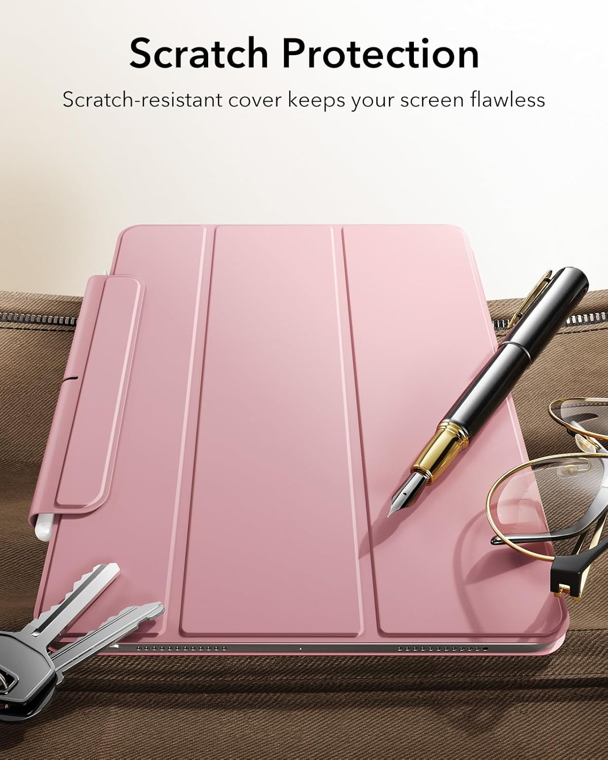 ESR for iPad Air 13 Inch Case M4/M3/M2 (2026/2025/2024), iPad Pro 12.9 Cover, Powerful Magnetic Attachment, Slim Trifold Stand Case, Supports Pencil Pro & Pencil (USB-C), Rebound Series, Pink