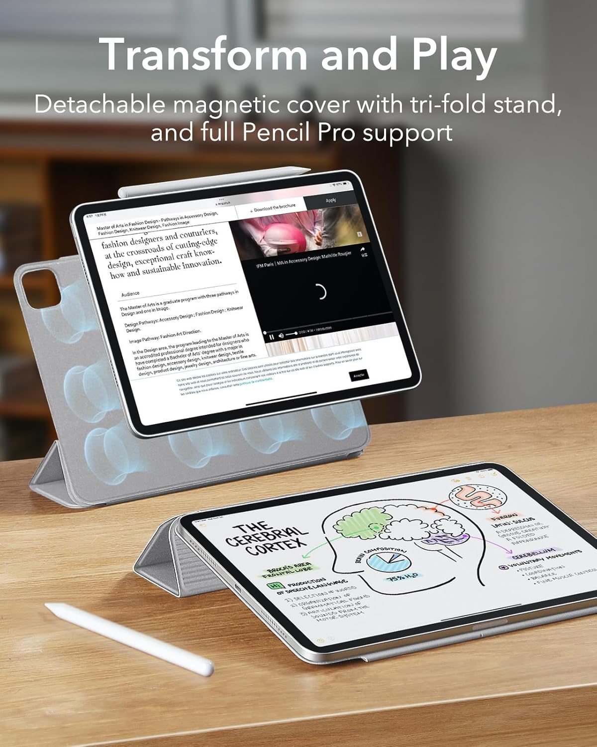 ESR for iPad Pro 11 inch Case M4 Cover (2024, 5th Gen), Powerful Magnetic, Slim Trifold Stand Case, Supports Pencil Pro and Pencil (USB-C), Auto Wake/Sleep, Durable Protection, Rebound Series, Grey