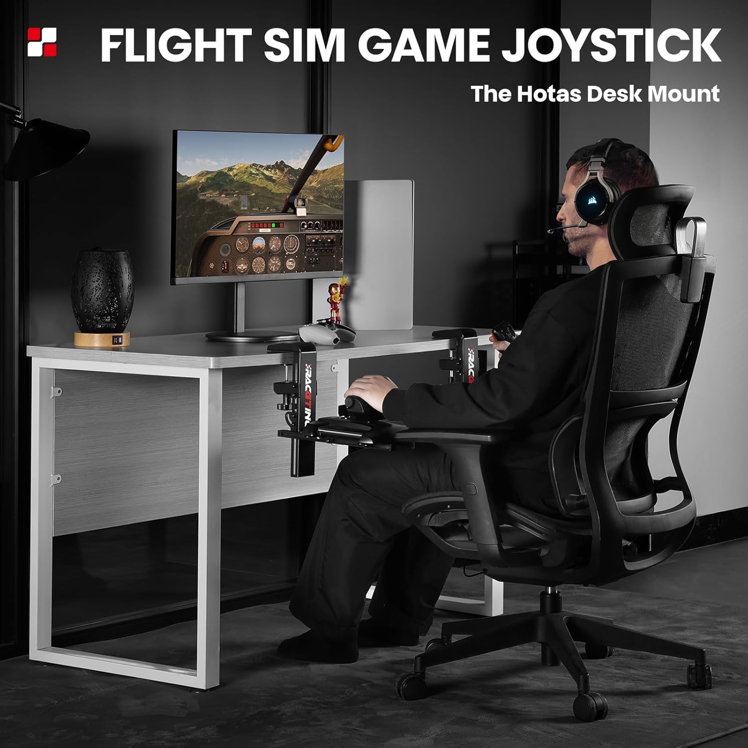 RACGTING Hotas Mount for Logitech X56,X52,X52 Pro, PC Throttle and Hotas Systems for Thrustmaster T Flight HOTAS,Thrustmaster T.16000M, TCA,Hotas Desk Mount for The Flight Sim Game Joystick