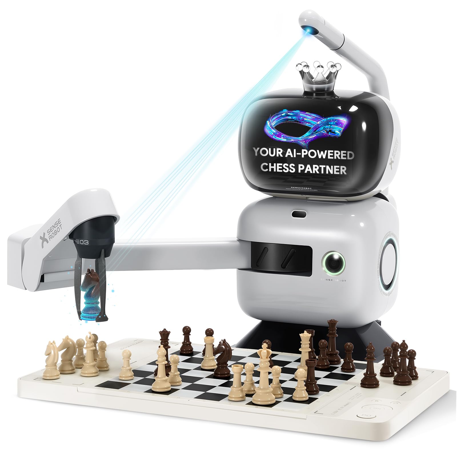SenseRobot Lite — AI Robotic Chess & International Draughts (10×10) Set | 25 Chess Levels (Elo 200–2900), Epic Duel Elo 3200, Voice Guidance, Screen-Free Play, 1,200+ Lessons, Cloud & OTA