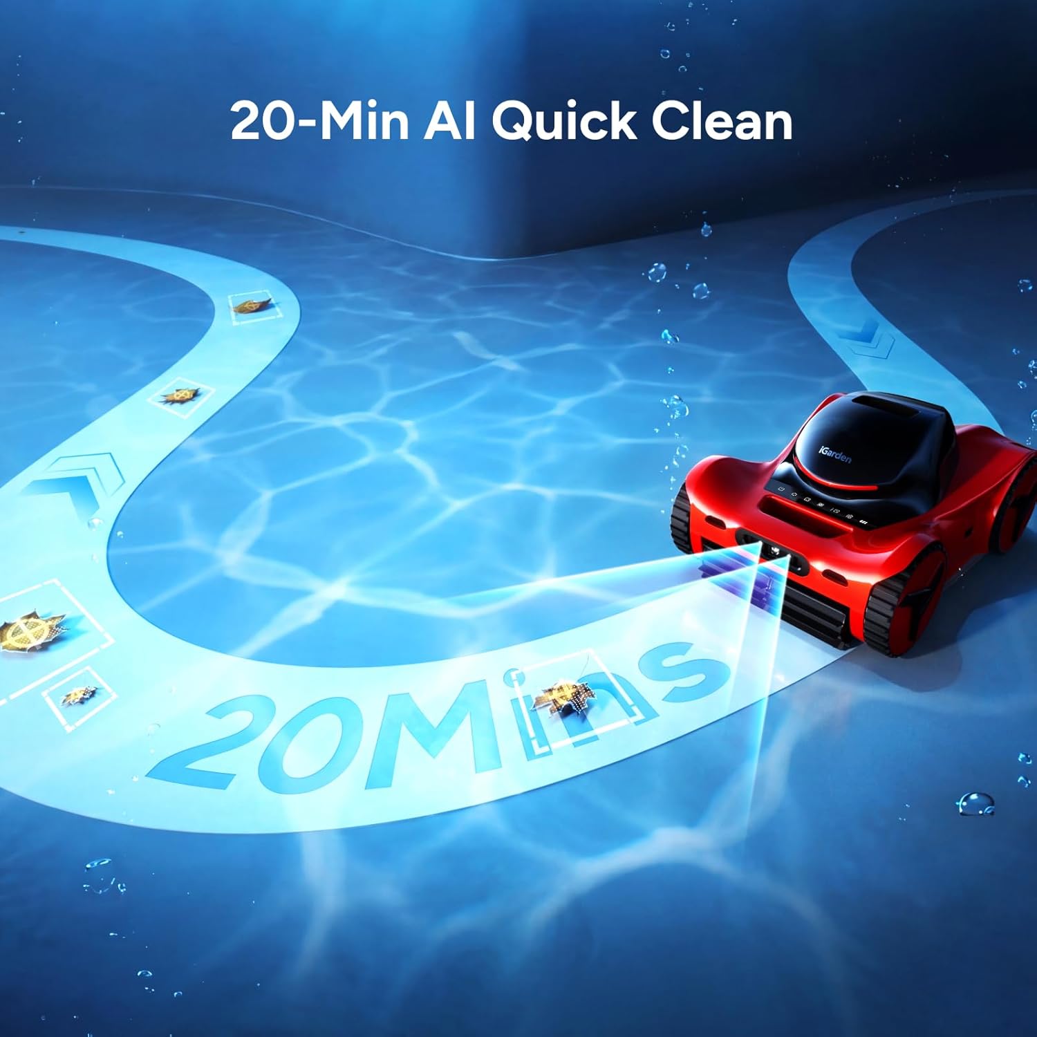 iGarden Robotic Pool Cleaner M1 AI Series, 5.5H Runtime, AI Dual-Camera Vision, 5,019 GPH Suction, Smart Navigation, Wall & Waterline Cleaning for Above & In-Ground Pools