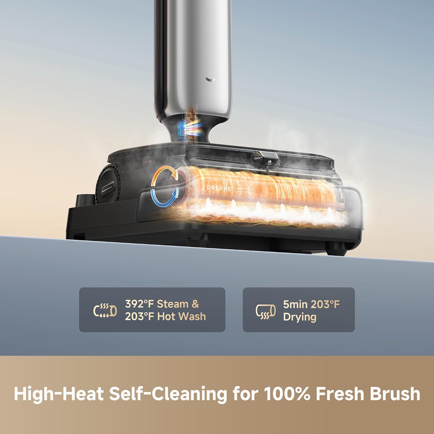 DREAME Aero Ultra Steam Vacuum Mop, 392℉ Steam, 194℉ Hot Water, FoamWash | Wet Dry Vacuum with 30kPa Suction, 3.88in Slim Floor Washer, Auto Self-Clean, Tangle-Free, GlideWheel Assist, LED Headlight