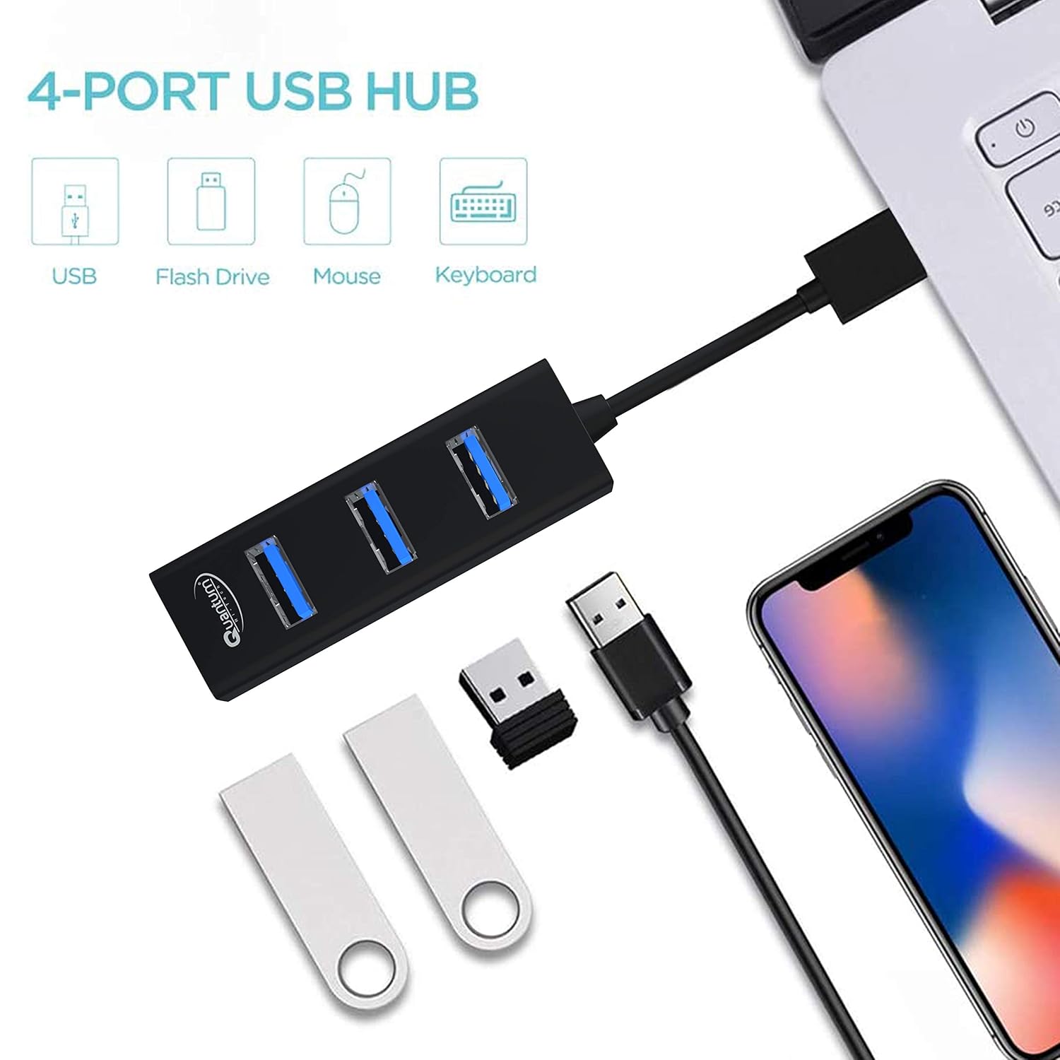 Quantum QHM6642 4 Port Hi-Speed USB Hub (Multicolor)