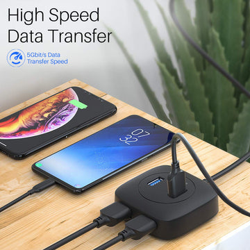 Portronics Mport 4A USB 3.0 Hub (4-in-1) Multiport Adapter with Upto 5 Gbps High-Speed Data Transfer, 4-Port USB 3.0, Long Cable 50 cm for Laptop, PC, Mac (Black)