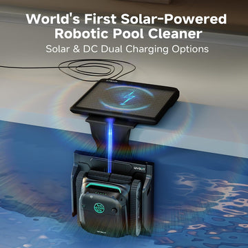 WYBOT S2 Solar Pool Vacuum Cleaner, Smart Auto Parking, Dual Charging Modes, 3D Adsorption System, Brushless Motor, App Control, for In-Ground Pools up to 3,229 Sq.Ft, Black & Green