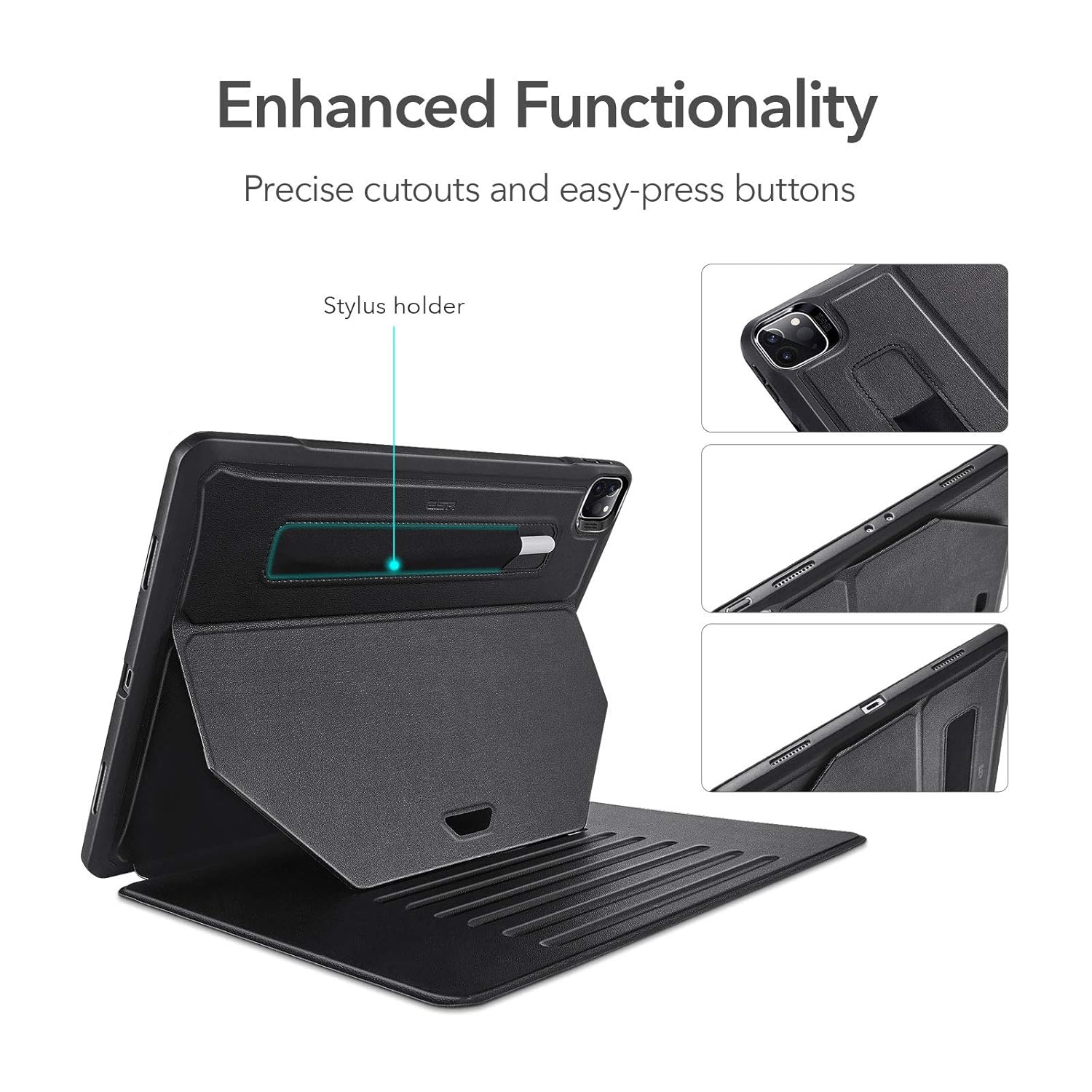 ESR Stand Case Compatible with iPad Pro 12.9 inch 2021, 9 Stand Angles, Rugged Protection, Magnetic Mounting, Pencil Holder, Sentry Series, Black