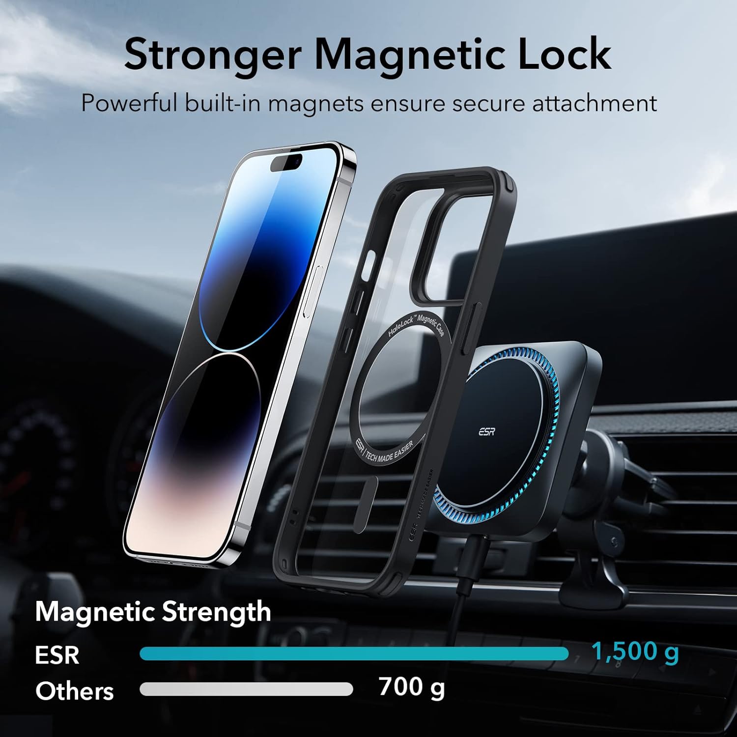 ESR for iPhone 14 Pro Max Case, Compatible with MagSafe, Scratch-Resistant, Thin and Slim, Classic Shockproof Military-Grade Protection, TPU, Magnetic Back Cover, Clear Black