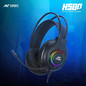 Ant Esports H580 Gaming Headset with Microphone for PS4 PC Xbox one PS5 Switch Laptop, Over Ear Headphones Wired with Noise Cancelling Mic, 3.5m Audio Jack, 50mm Stereo Drivers, Led Light – Black