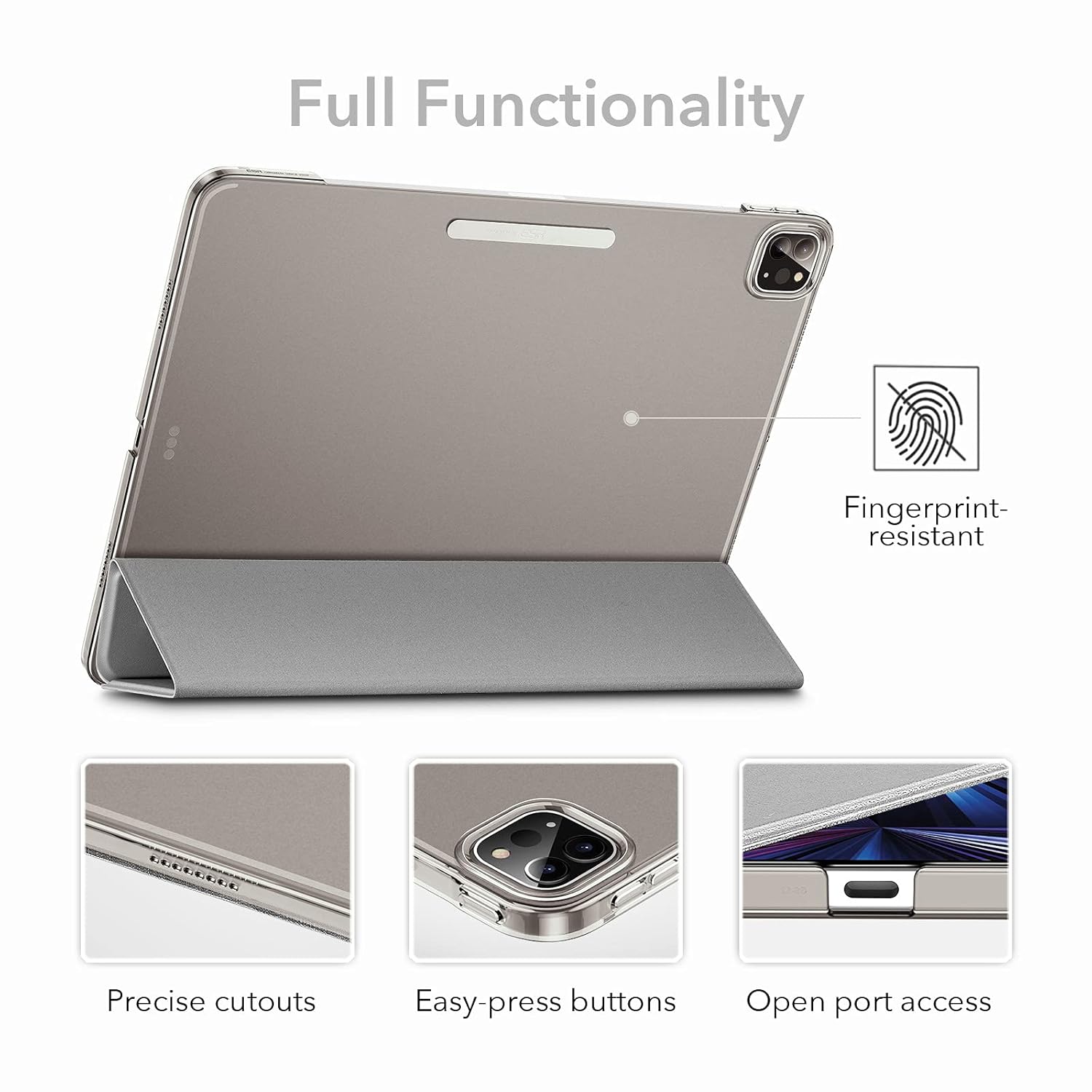 ESR Translucent Stand Case for iPad Pro 11 inch (2022/2021, 4th/3rd Gen), Cover with Clasp, Auto Sleep/Wake, Wireless Pencil 2 Charging, Ascend Trifold, Frosted Grey