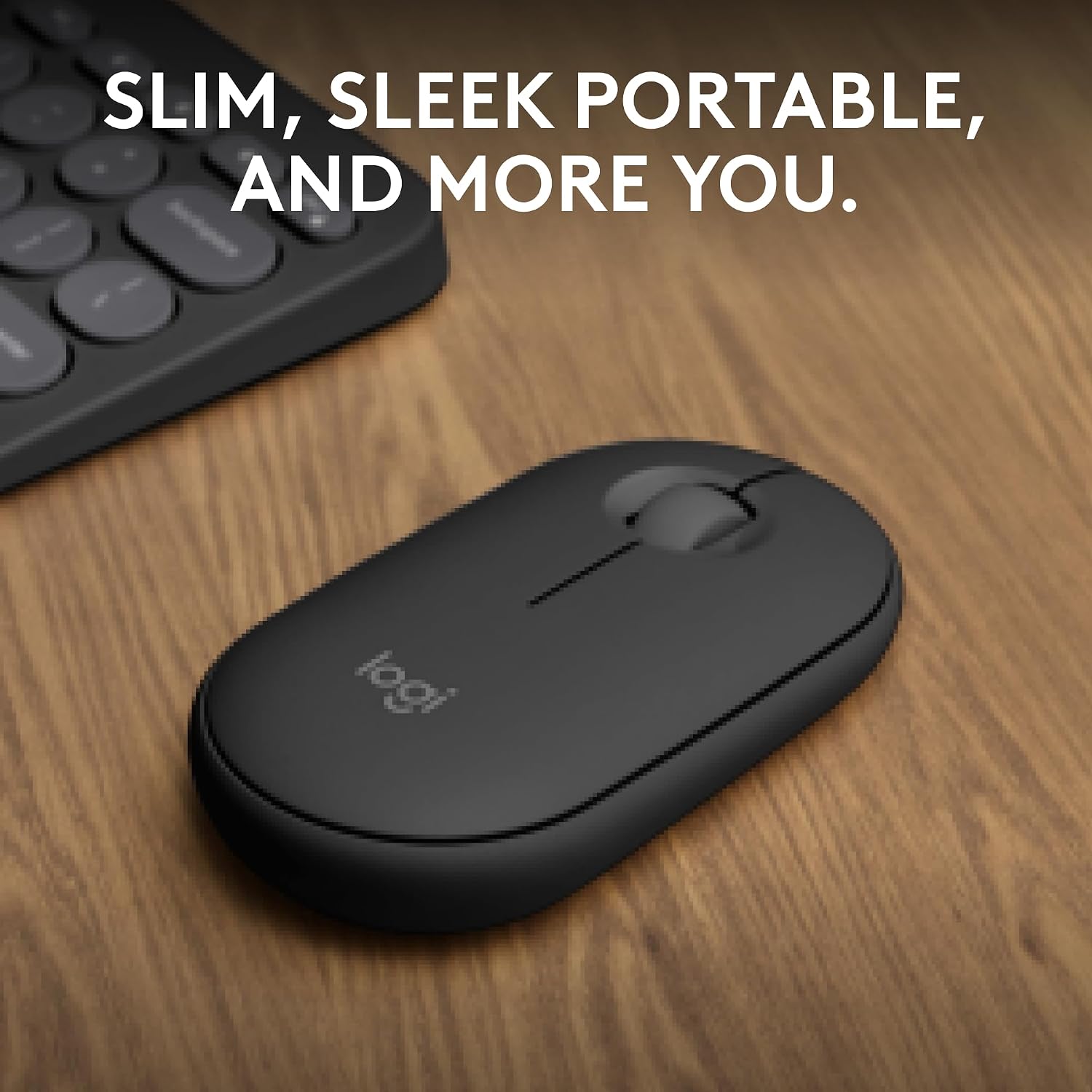 Logitech Pebble Mouse 2 M350s Slim Bluetooth Wireless Mouse, Portable, Lightweight, Customisable Button, 4000 DPI, Quiet Clicks, Easy-Switch for Windows, macOS, iPadOS, Android - Tonal Graphite
