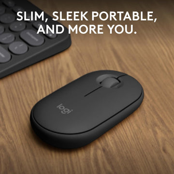 Logitech Pebble Mouse 2 M350s Slim Bluetooth Wireless Mouse, Portable, Lightweight, Customisable Button, 4000 DPI, Quiet Clicks, Easy-Switch for Windows, macOS, iPadOS, Android - Tonal Graphite