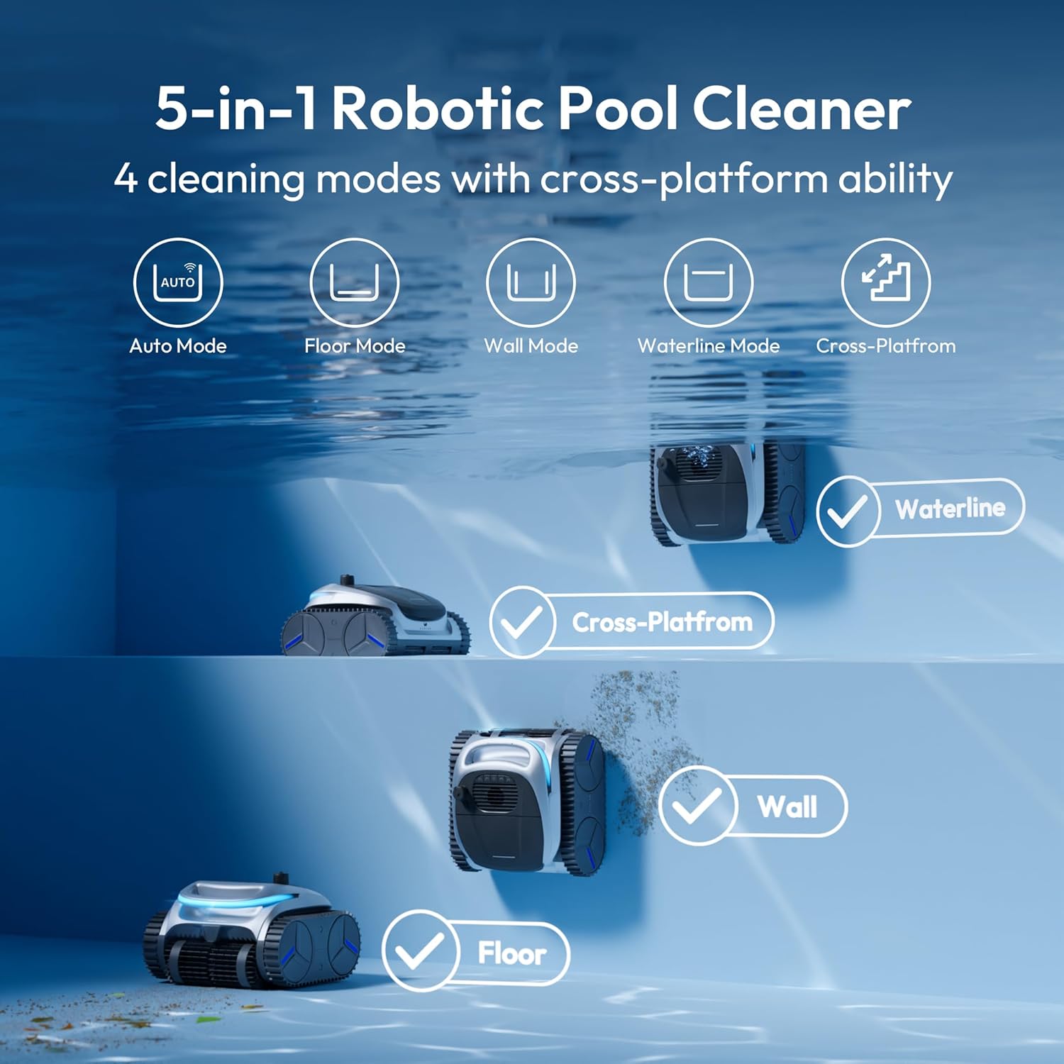 (2026 Upgrade) BUBLUE C20H Gen2 Pool Vacuum for Inground Pools, Corded & Cordless Hybrid Pool Cleaner Robot with Smart Navigation, APP Control, Clean Floor/Waterline for Pools Up to 1615 Sq.Ft, Silver