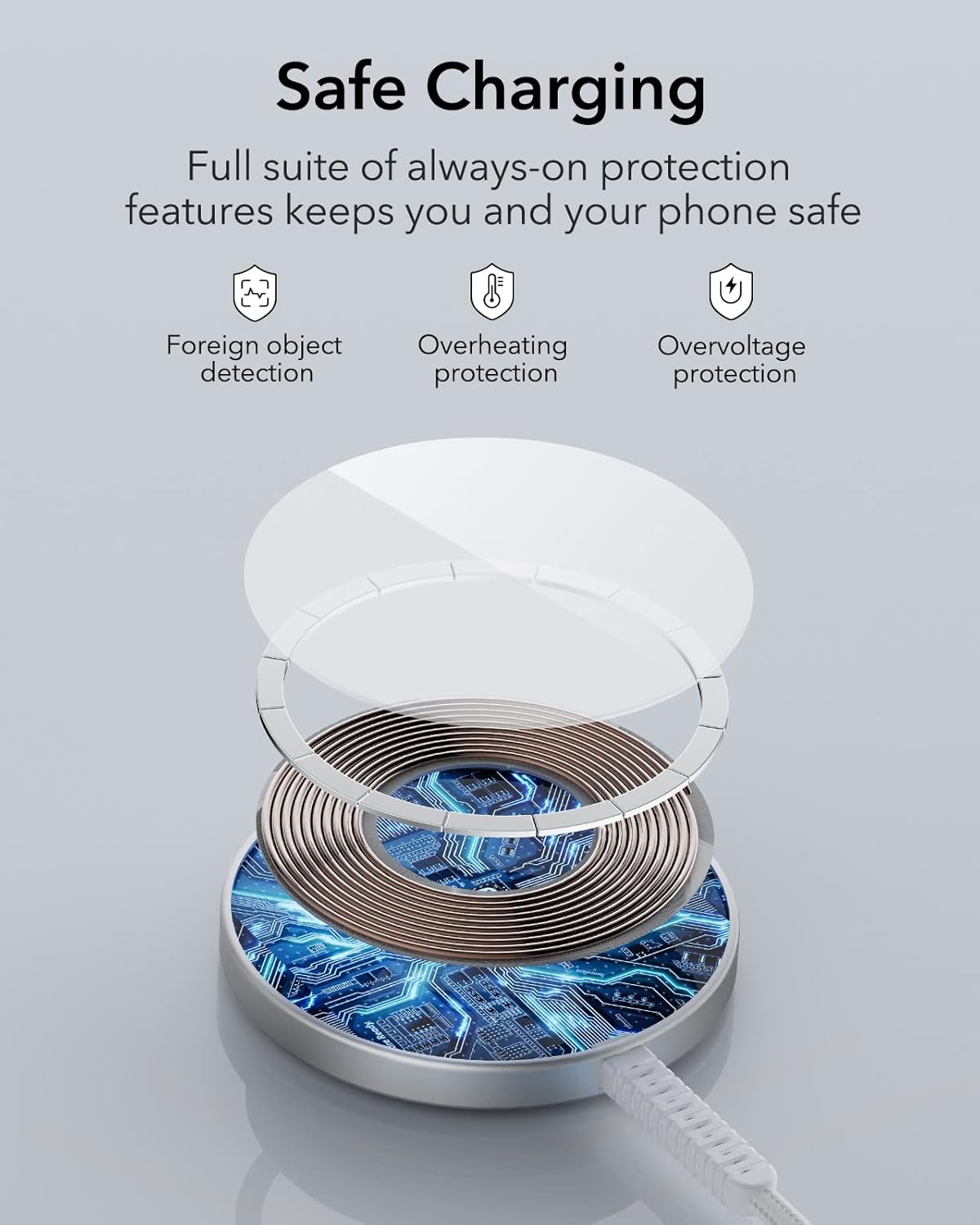 ESR Magnetic Wireless Charger, Magsafe Charger Compatible with iPhone 16/15/14/13/12 Series, AirPods 4/3/AirPods Pro, Strong Magnetic Lock, Silver