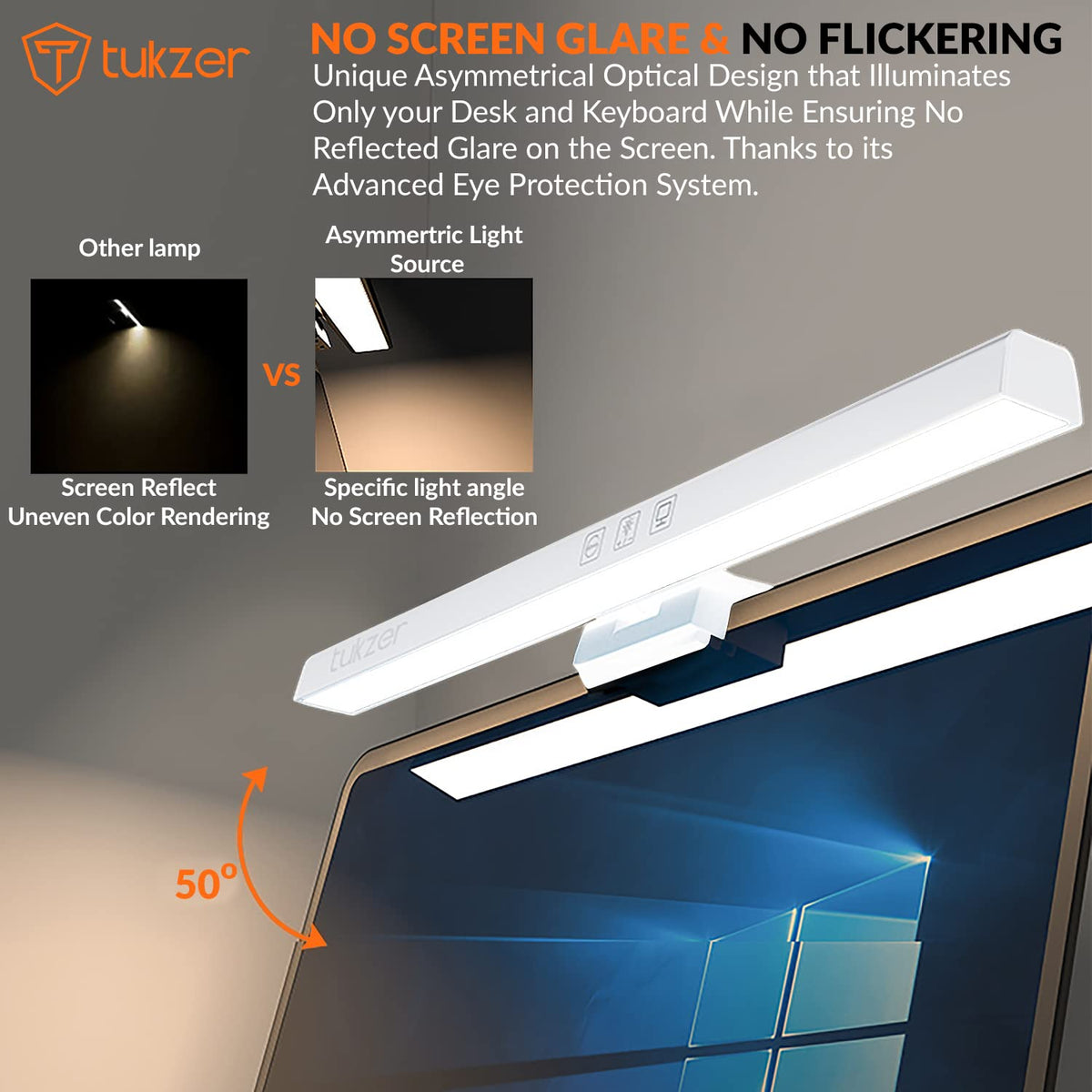 Tukzer स्मार्ट टच सेंसर के साथ 13-इंच लैपटॉप स्क्रीन लाइट बार | USB संचालित 5W LED ई-रीडिंग लैंप | 3 रंग तापमान मोड, स्टीप्लेस डिमिंग, 60-मिनट टाइमर, नो स्क्रीन ग्लेयर आई हेल्थ केयर (काला)
