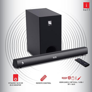 iball Cinebar-160 High Power TV Sound Bar with Digital LED Display, 6.5" Wired Subwoofer, 120W RMS, Bluetooth Wireless, Optical, HDMI (ARC), 3.5mm Aux-in, USB Input, Remote Control, Wall Mountable -  Import as Dropshipping