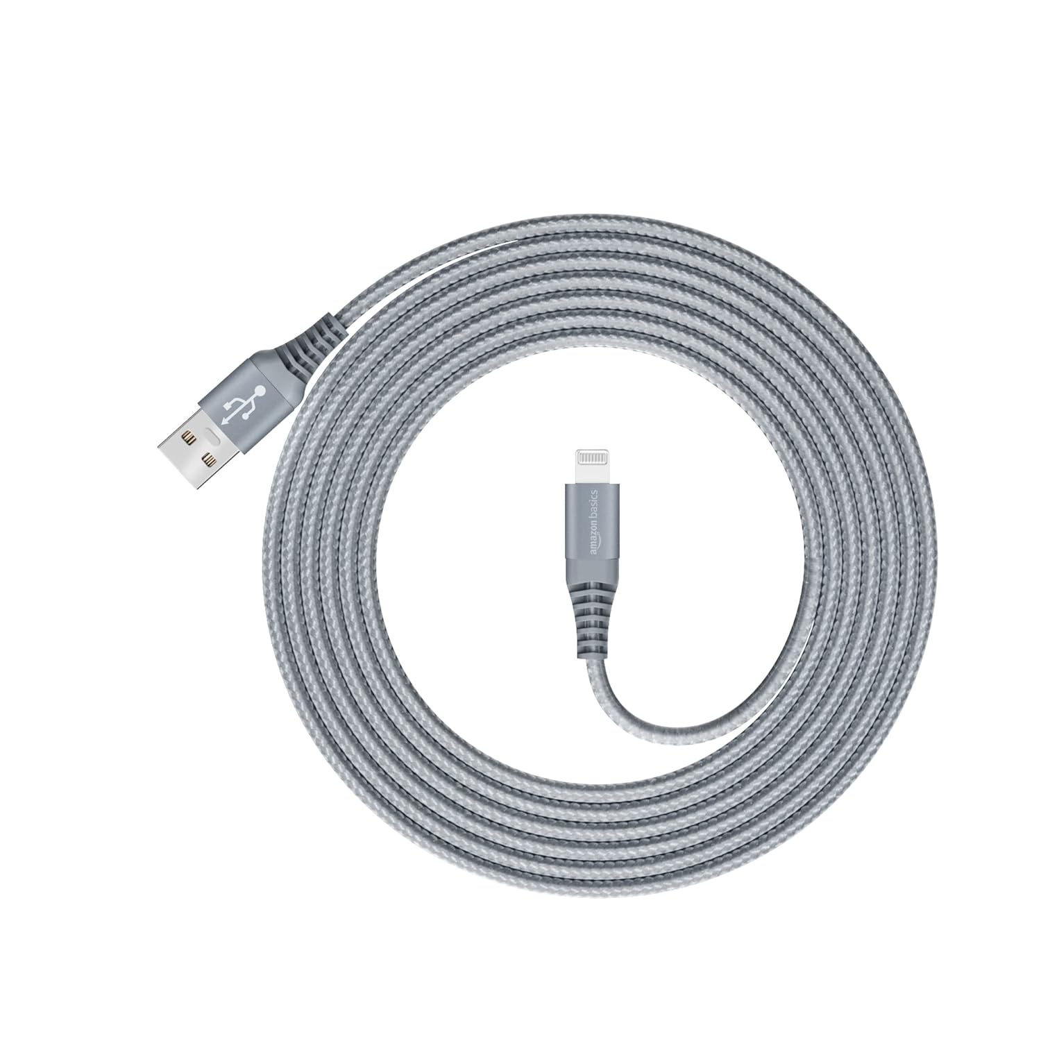 AmazonBasics USB A to Lightning Aluminum with Nylon Braided MFi Certified Charging Cable (Grey, 1.8 meter)