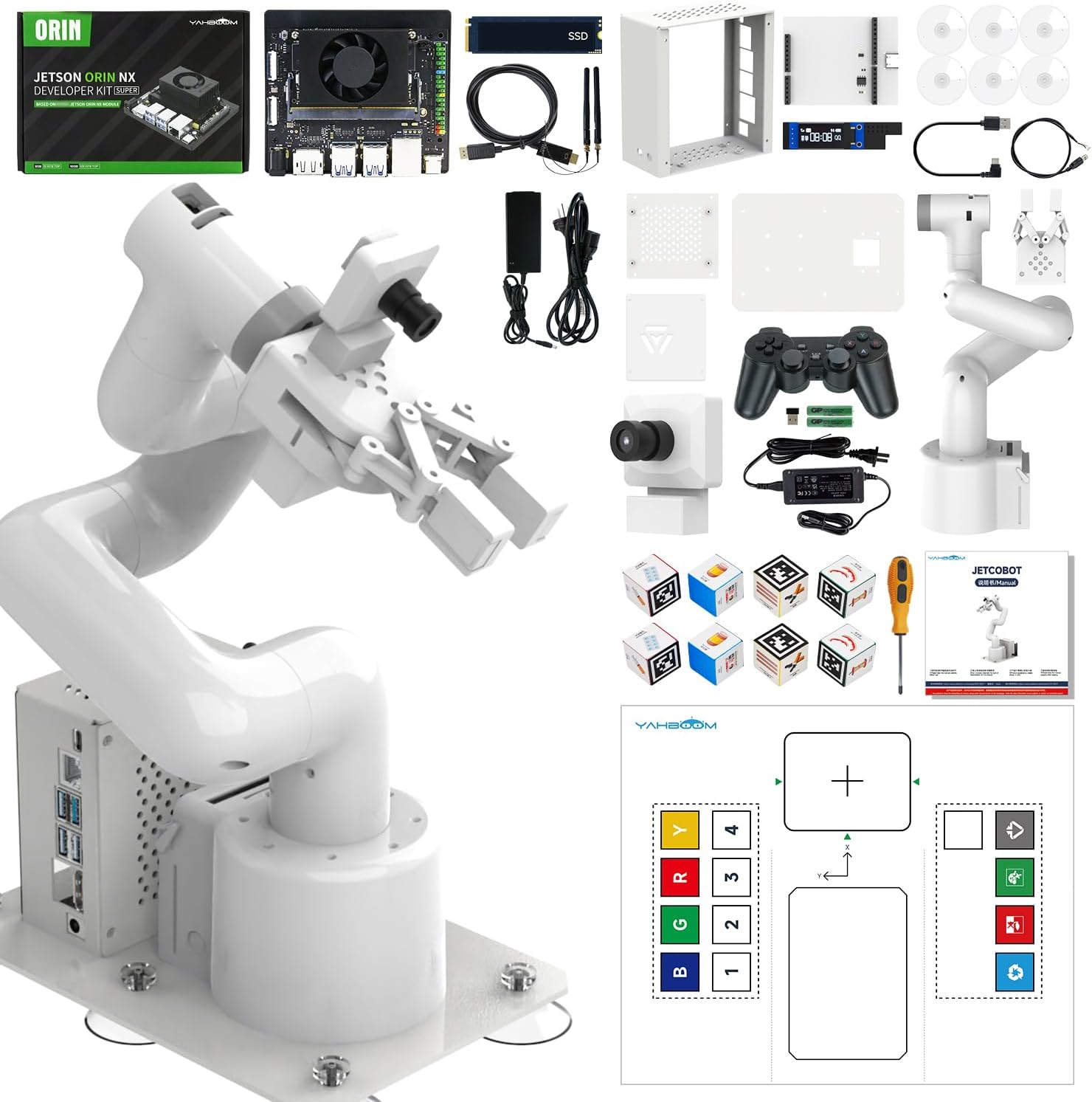 Yahboom 7Axis Collaborative Robot Arm for Jetson Orin NX Super 16GB 157TOPS AI Visual Recognition, Movelt, APP Control,ROS Education with Adaptive Gripper