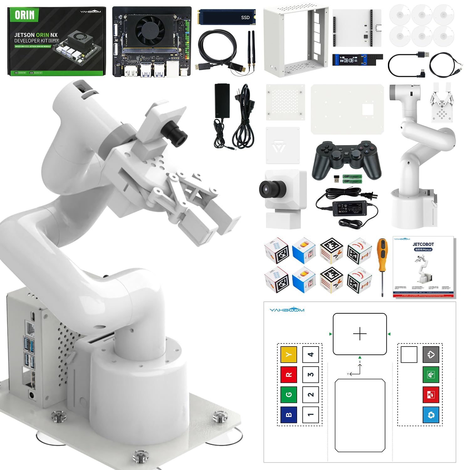 Yahboom 7Axis Collaborative Robot Arm for Jetson Orin NX Super 16GB 157TOPS AI Visual Recognition, Movelt, APP Control,ROS Education with Adaptive Gripper