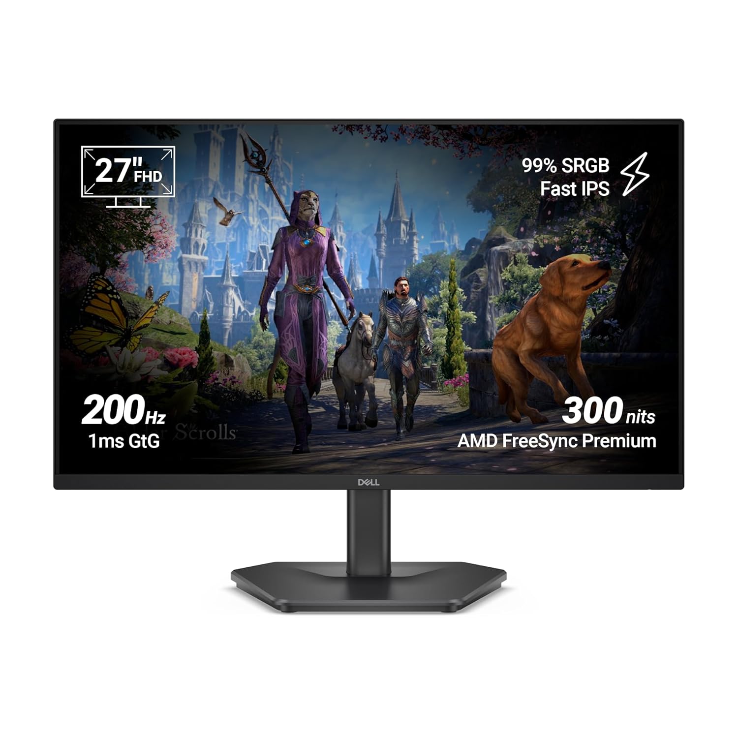 Dell SE2725HG 27" FHD IPS Gaming Monitor, 200Hz Refresh, 3side narrow bezels, 1ms GtG, AMD FreeSync Premium, HDR 10, 300nits, 1000:1 Contrast, 99% Srgb, Tilt, 2*HDMI 2.1 TDMS(supports HDMI VRR),DP 1.4