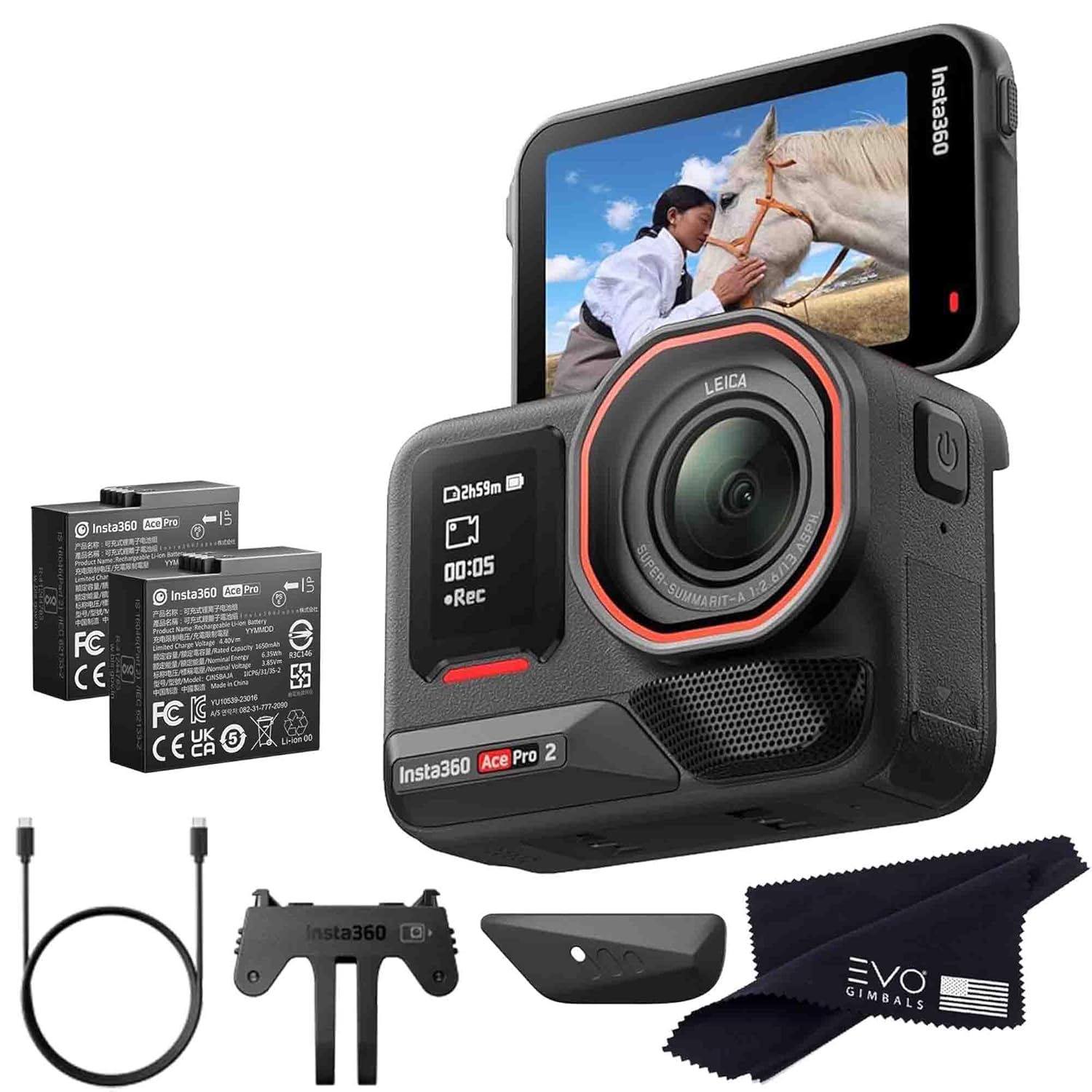 Insta360 Ace Pro 2-8K Waterproof Action Camera Co-Engineered with Leica, Flagship 1/1.3" Sensor, 8K30fps, 4K60fps, 2.5" Flip Screen, AI Noise Reduction, Long Lasting Battery