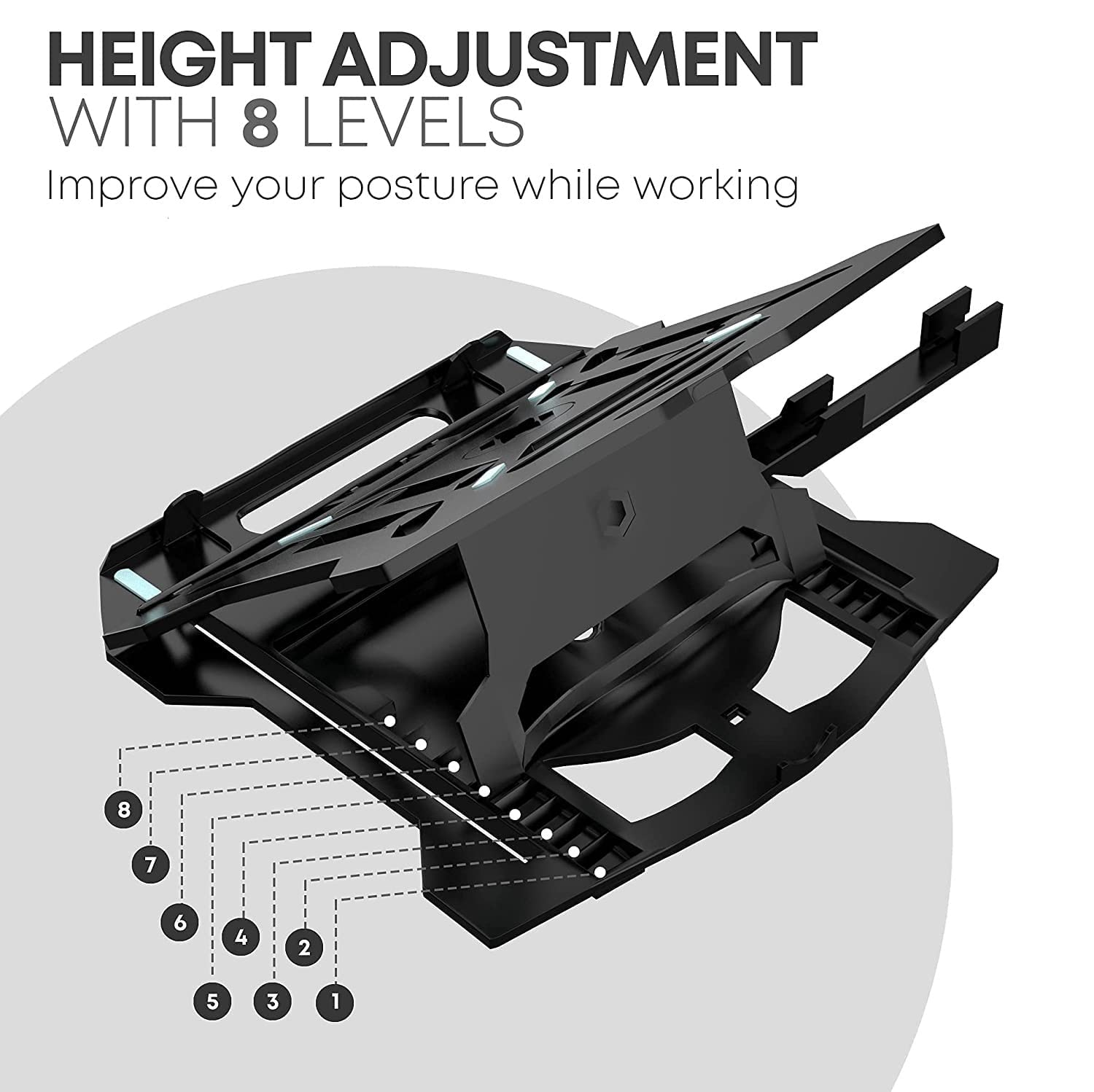 Dyazo Tabletop Laptop Stand with 8 Angles View Height Adjustable Foldable Design Compatible for MacBook Air/Pro, Dell, Hp, Lenovo and More 11.6 inches - 15.6 Notebook with Free Phone Stand (Black)
