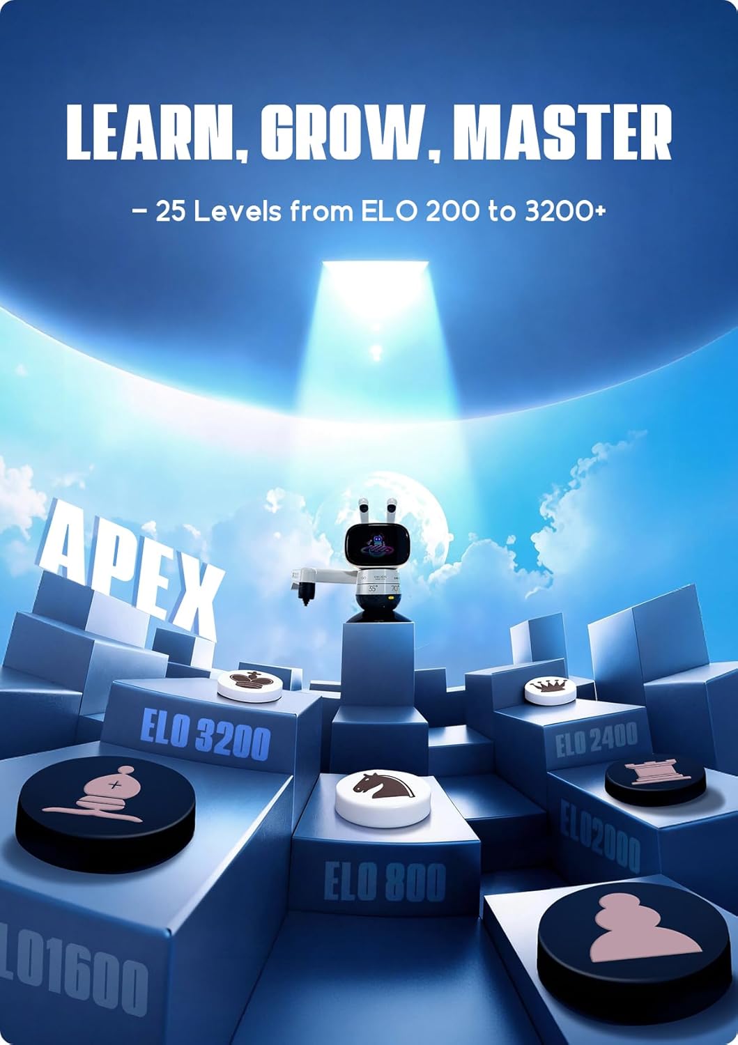 SenseRobot Lite — AI Robotic Chess & International Draughts (10×10) Set | 25 Chess Levels (Elo 200–2900), Epic Duel Elo 3200, Voice Guidance, Screen-Free Play, 1,200+ Lessons, Cloud & OTA