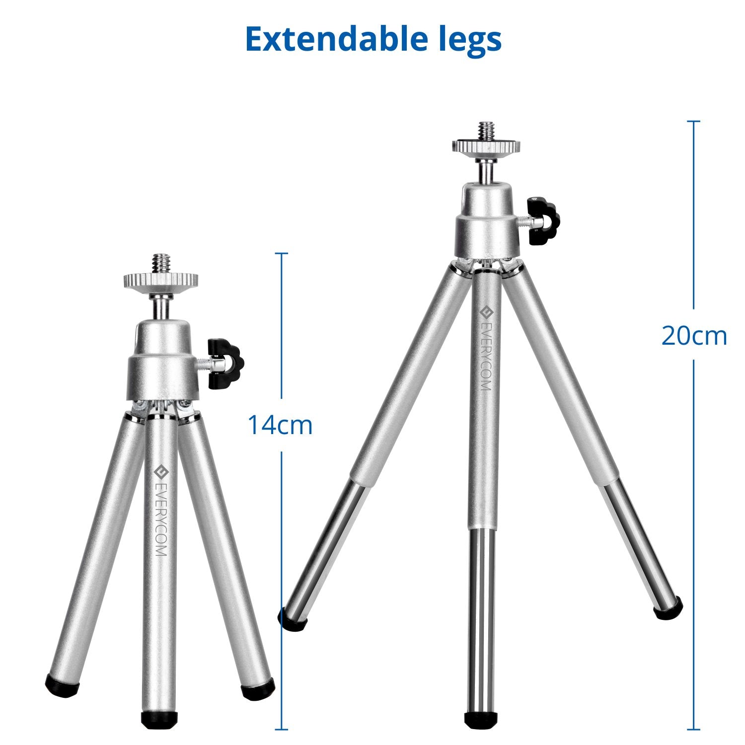 Everycom Mini Tripod with Phone Holder Portable Lightweight Flexible with 360 Degree Compatible with All Smart Phones and Digital Camera for Vlogging Blogging Shooting Photography, Silver Color