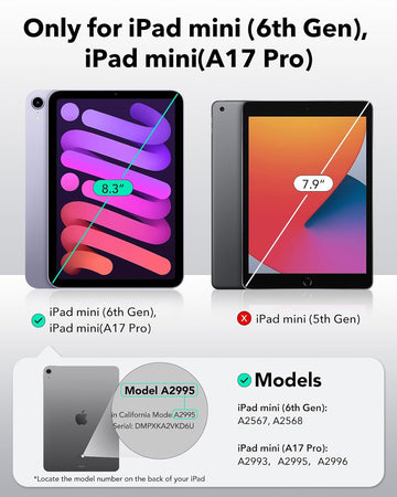 ESR 2 Pack Full Screen Protector For iPad Mini 7/A17 Pro,iPad Mini 7/6th Generation(2024/2021) 8.3 inch,Anti-Scratch Tempered Glass with Easy-Installation Frame,HD Clear,Support Apple Pencil Pro/USB-C