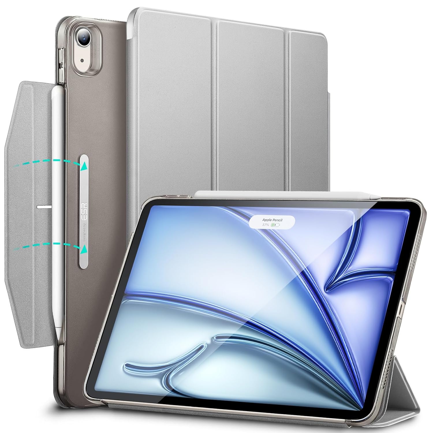 ESR for iPad Air 11 inch Case M3/M2 (2025/2024), iPad Air 7th/6th/5th/4th Generation Cover Case 2022/2020, Smart Trifold Stand with Clasp, Support Pencil Pro/USB-C Charging, Ascend Series, Grey