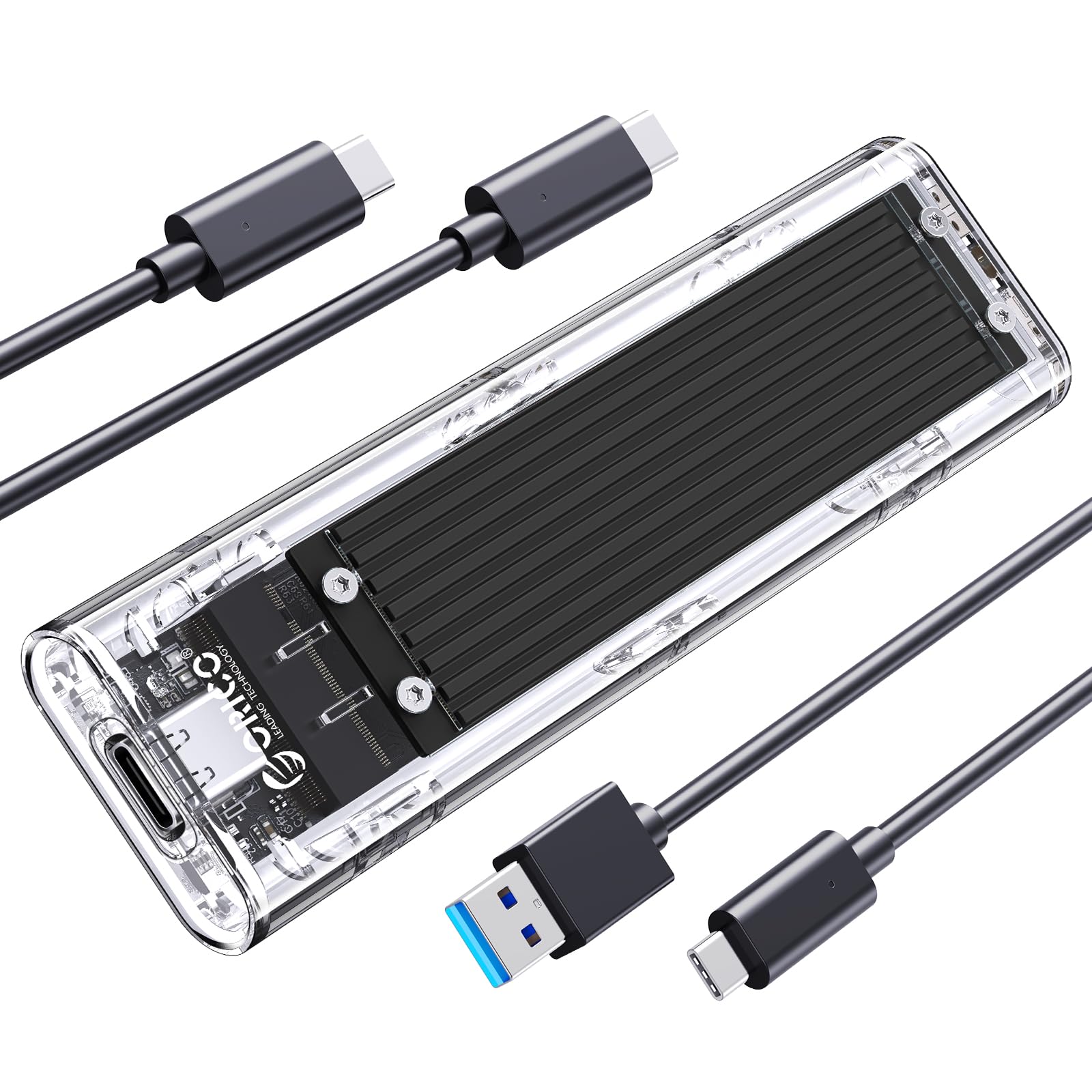 ORICO M.2 NVME Enclosure Adapter, USB 3.2 Gen 2 (10 Gbps), Transparent External Solid State Drive Adapter Enclosure for 2280 2260 2242 2230 PCI-E M2 M-Key SSD, USB Type C Converter Case (TCM2-Blue)