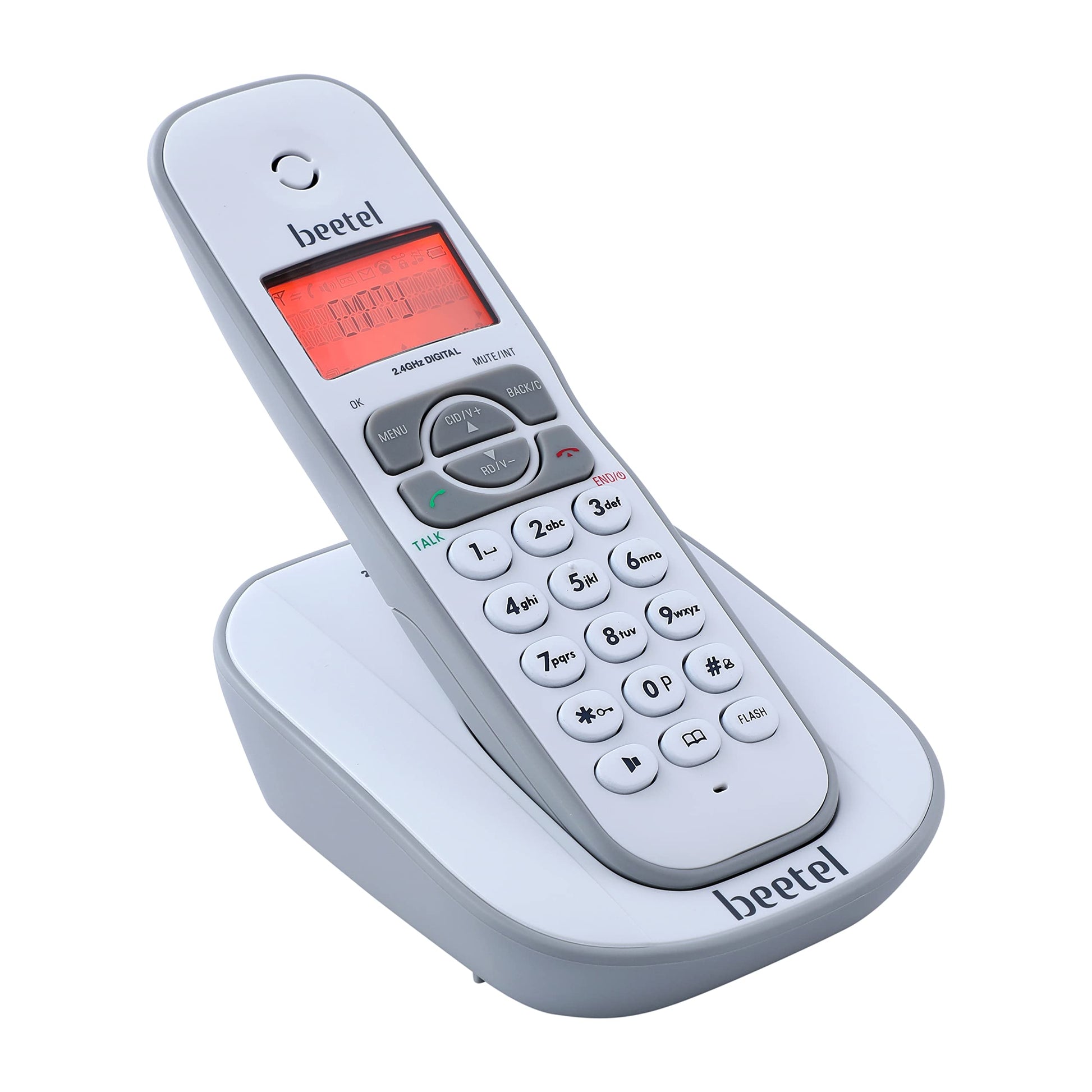 Beetel X75 2.4Ghz Cordless Landline Phone,Dual Mode DTMF/FSK,1 Line 7segment LCD Display& Blue LED Backlit,Illuminated Keypad,2 Way Speaker Phone,6 Step Ringer Volume Control(Grey/White)(X75)