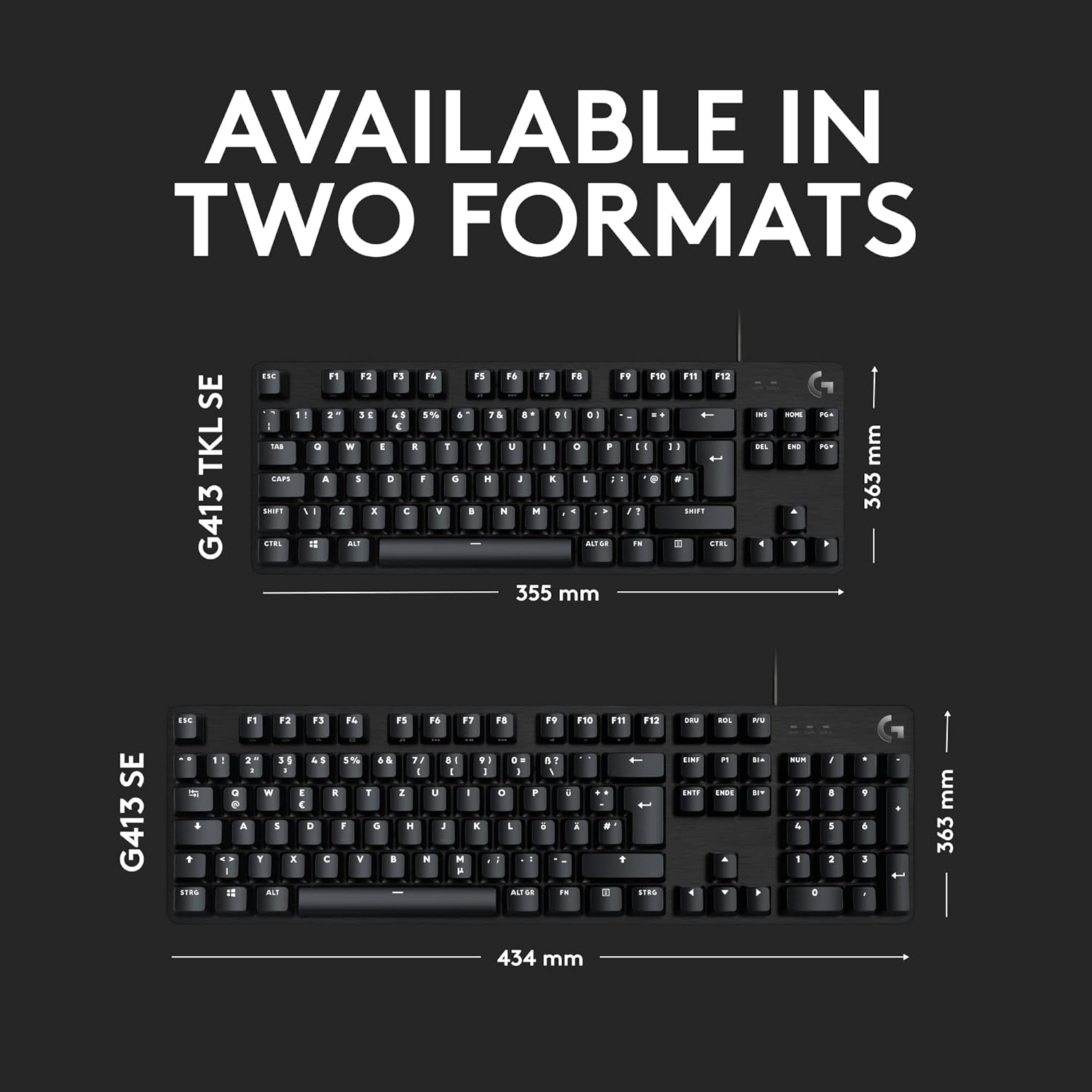Logitech G413 TKL SE Wired Mechanical Gaming Keyboard - Compact Backlit Keyboard with Tactile Mechanical Switches, Anti-Ghosting, Compatible for Windows, macOS - Black