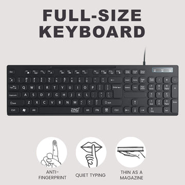 Zinq Technologies ZQ-1200 Combo of Full-Size Noiseless Keys Keyboard with Rupee (?) Symbol and 1600 DPI Optical Mouse
