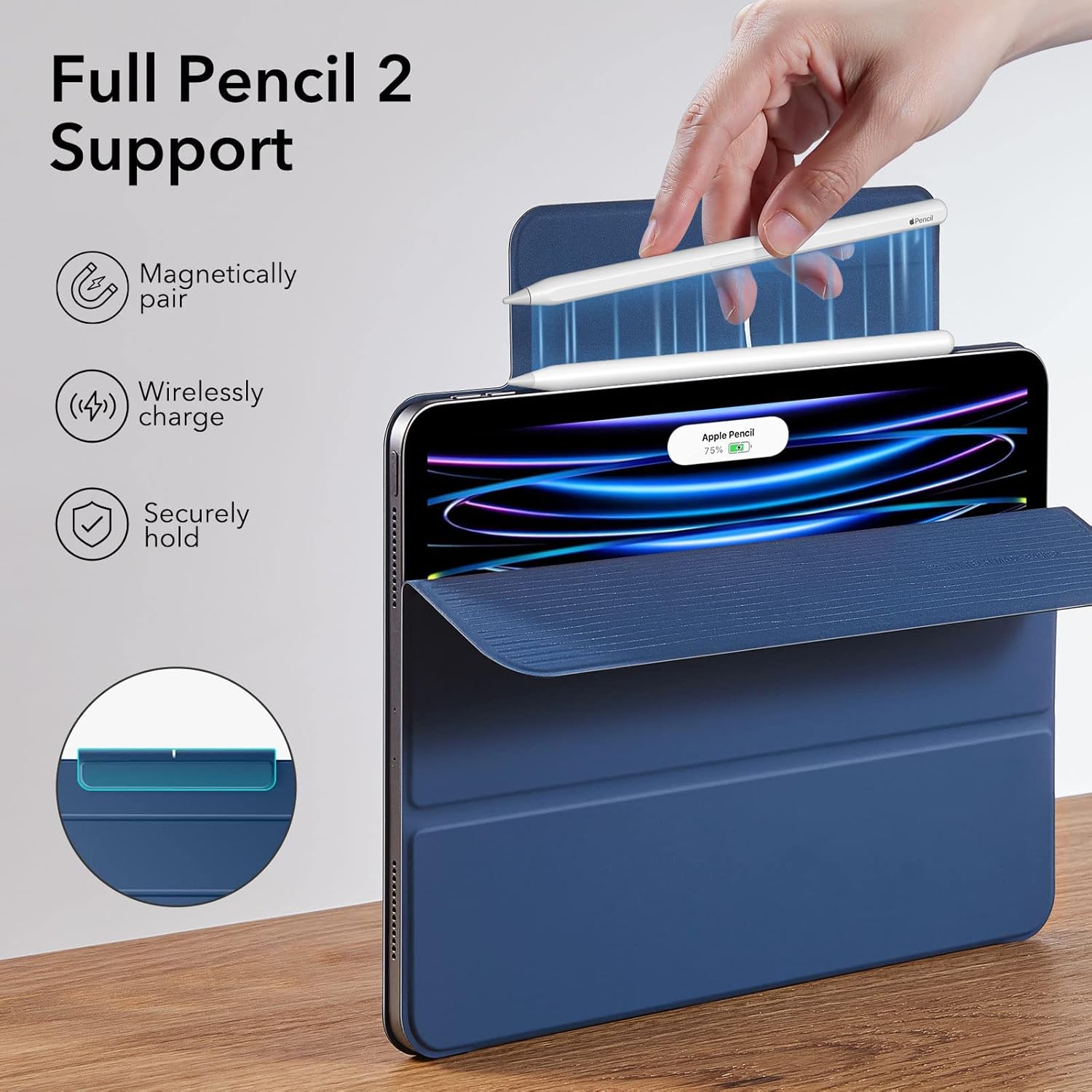 ESR for iPad Pro 11 inch Case (2022/2021/2020, 4th/3rd/2nd Generation), Convenient Magnetic Attachment, Two-Way Stand, Full Pencil 2 Support, Auto Sleep/Wake, Rebound Magnetic Case, Navy Blue